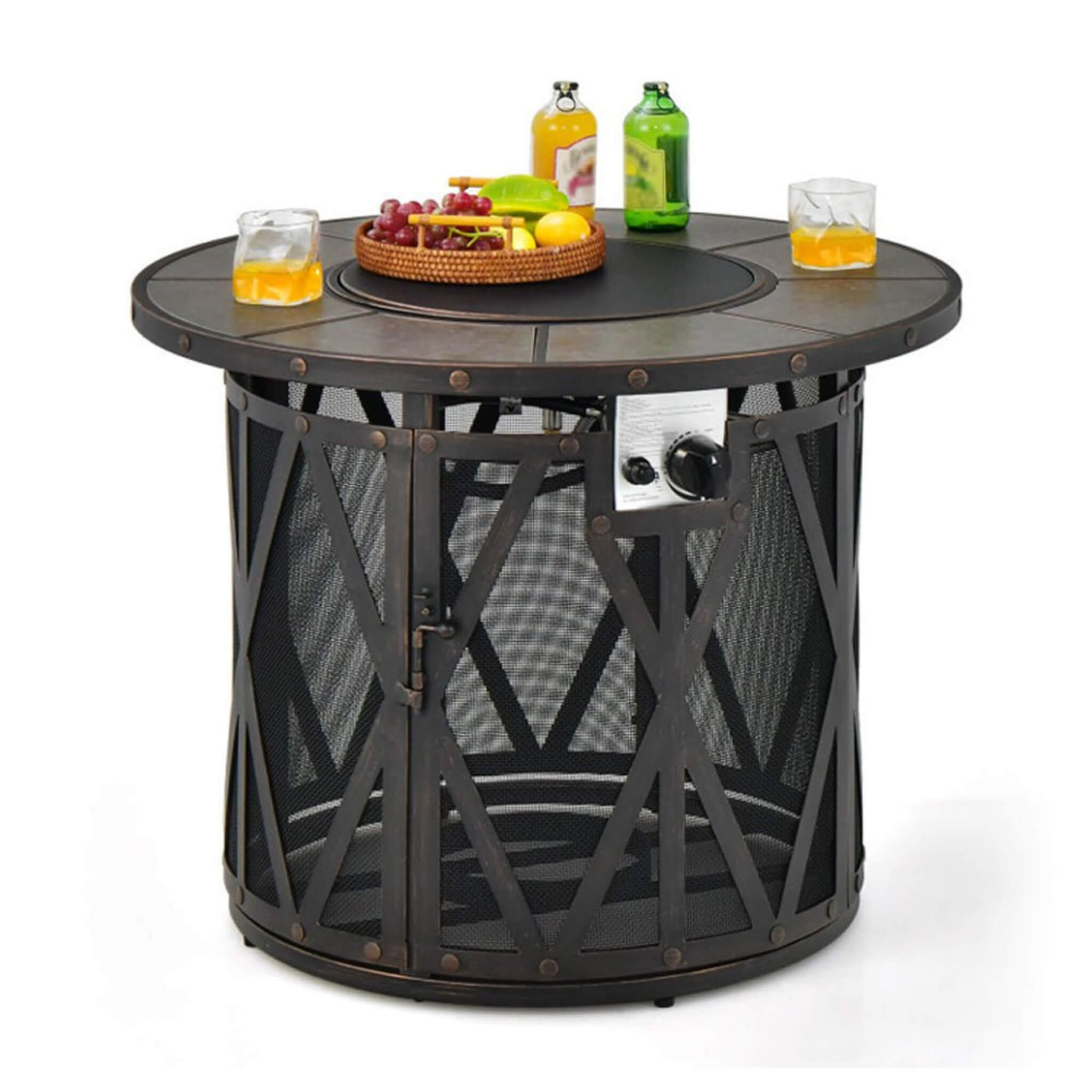 Alora 30-Inch 30K BTU Premium Outdoor Patio Gas Fire Pit Table With Fire Glass And Cover (SAK17432)