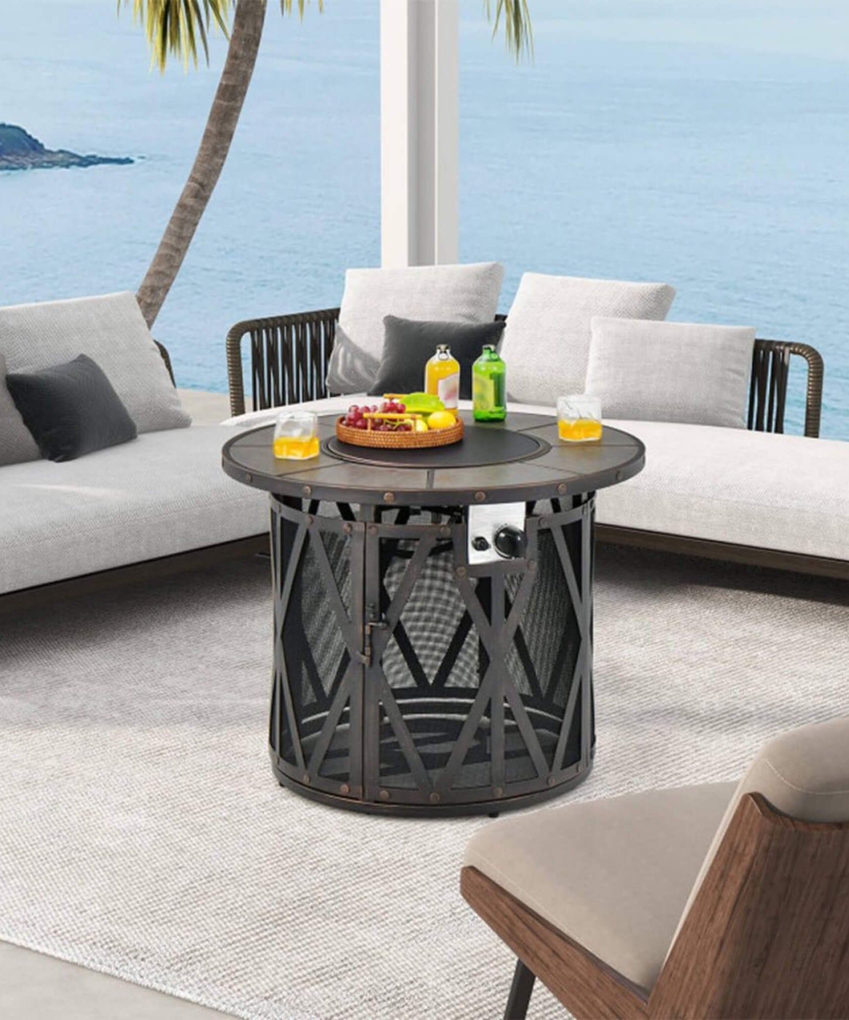 Alora 30-Inch 30K BTU Premium Outdoor Patio Gas Fire Pit Table With Fire Glass And Cover (SAK17432)