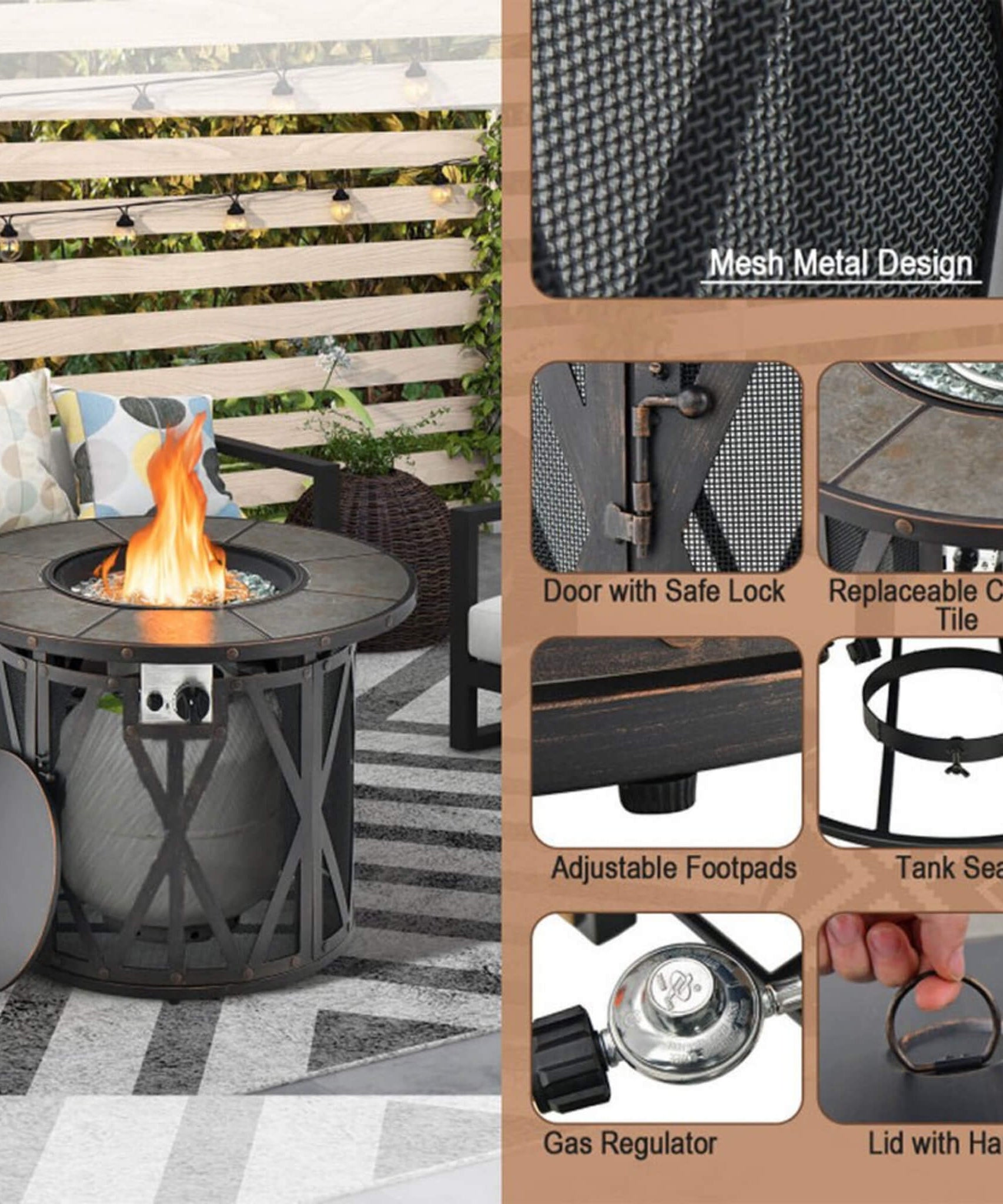 Alora 30-Inch 30K BTU Premium Outdoor Patio Gas Fire Pit Table With Fire Glass And Cover (SAK17432)