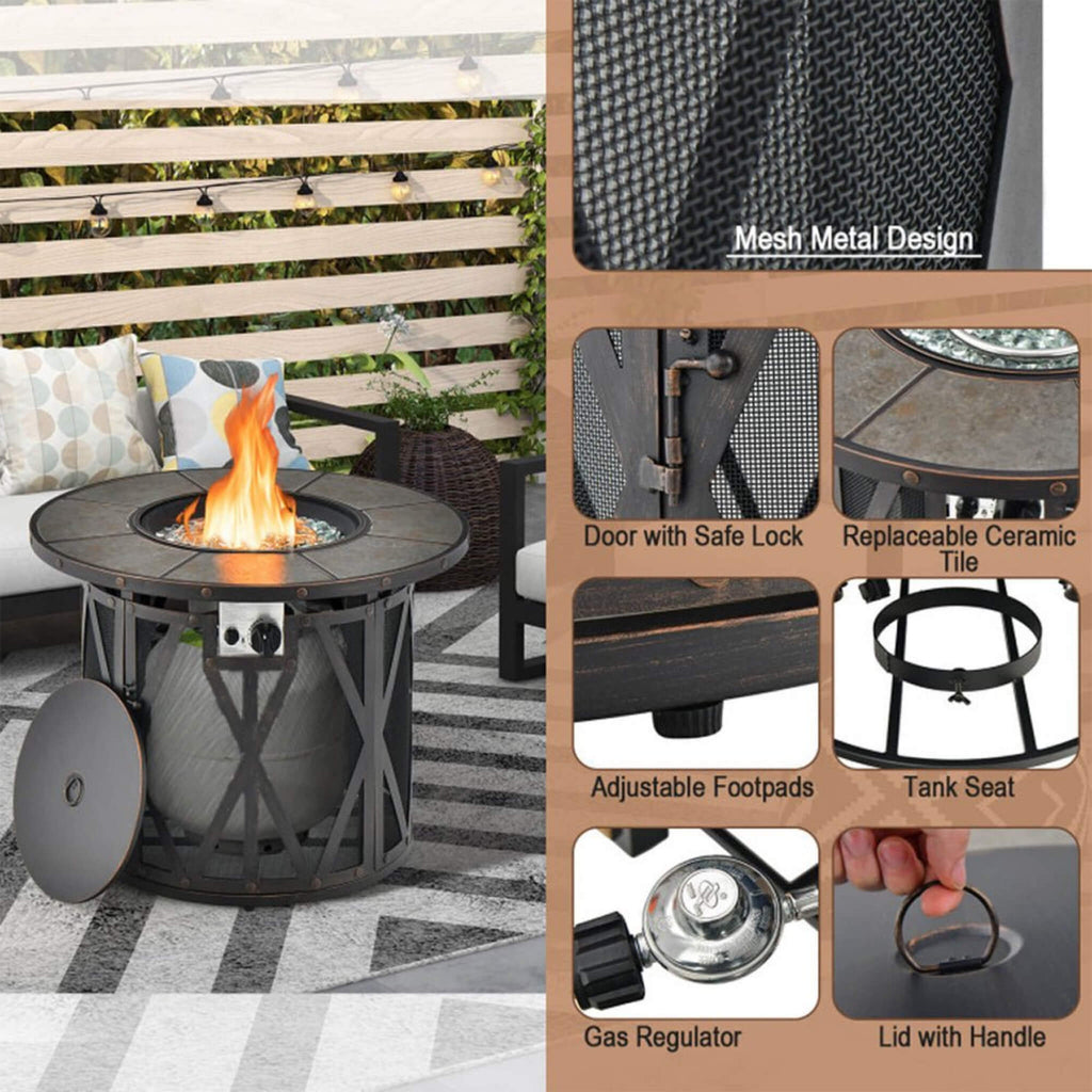 Alora 30-Inch 30K BTU Premium Outdoor Patio Gas Fire Pit Table With Fire Glass And Cover (SAK17432)