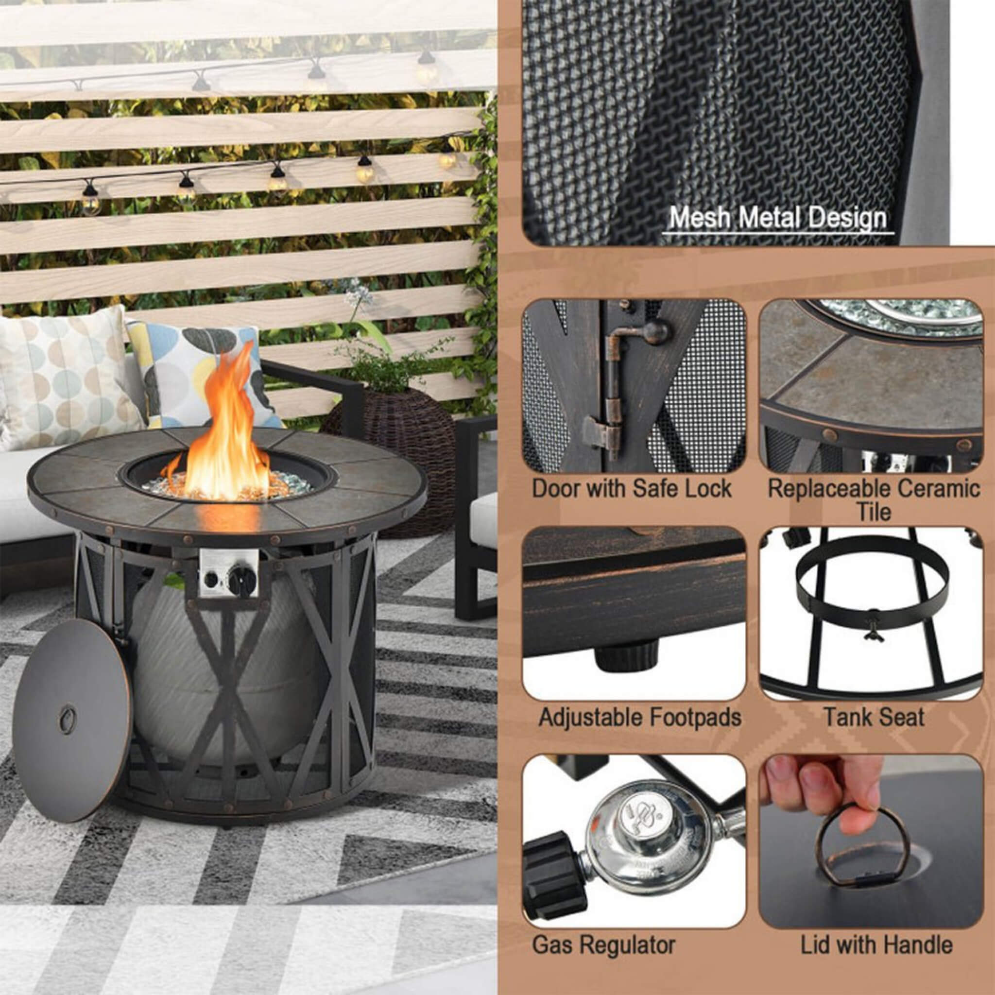 Alora 30-Inch 30K BTU Premium Outdoor Patio Gas Fire Pit Table With Fire Glass And Cover (SAK17432)