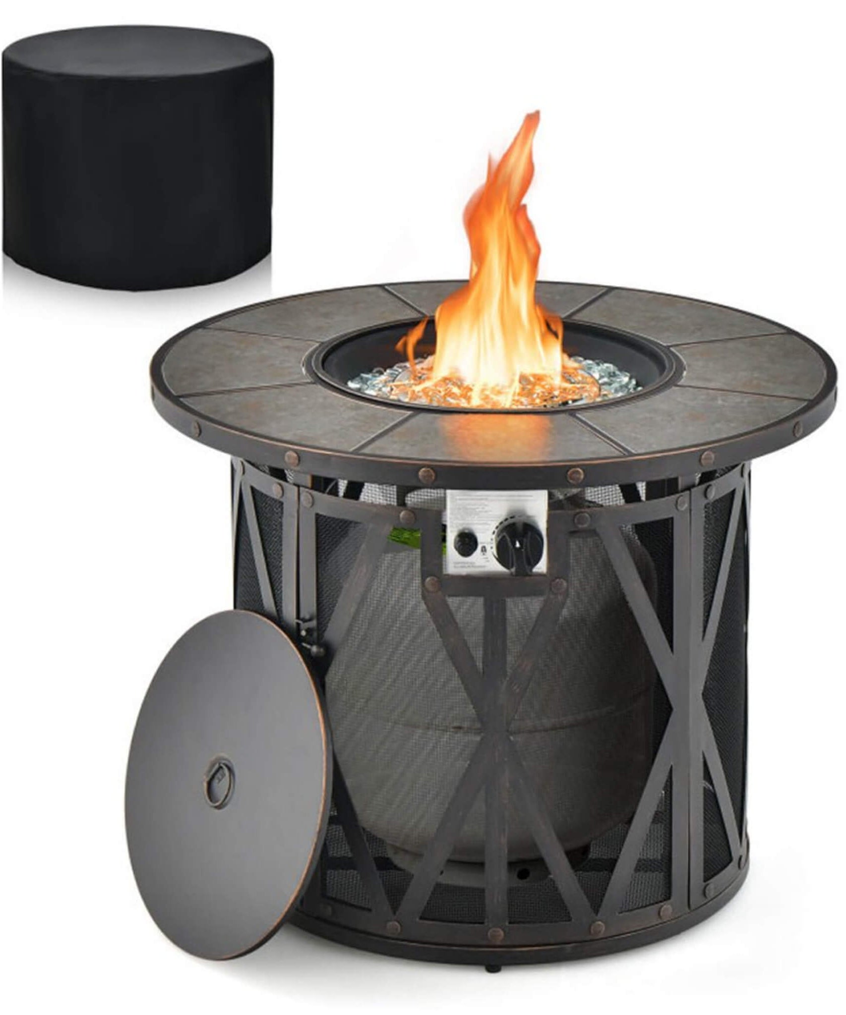 Alora 30-Inch 30K BTU Premium Outdoor Patio Gas Fire Pit Table With Fire Glass And Cover (SAK17432)