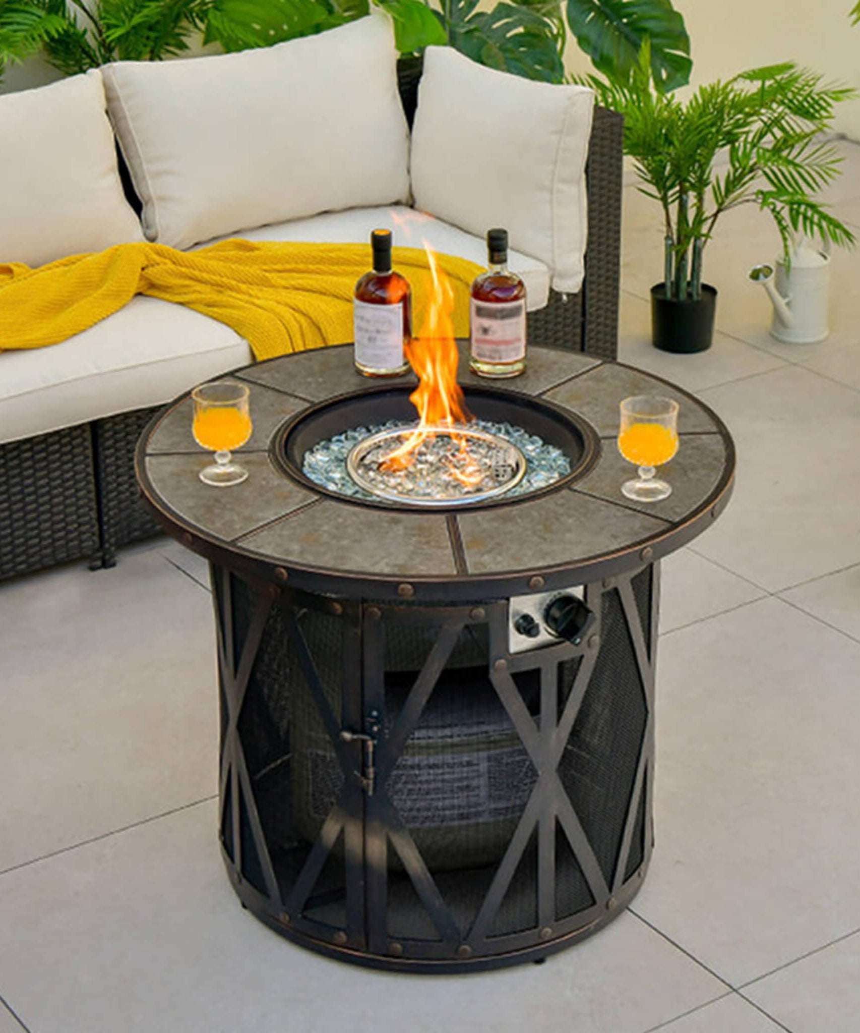 Alora 30-Inch 30K BTU Premium Outdoor Patio Gas Fire Pit Table With Fire Glass And Cover (SAK17432)