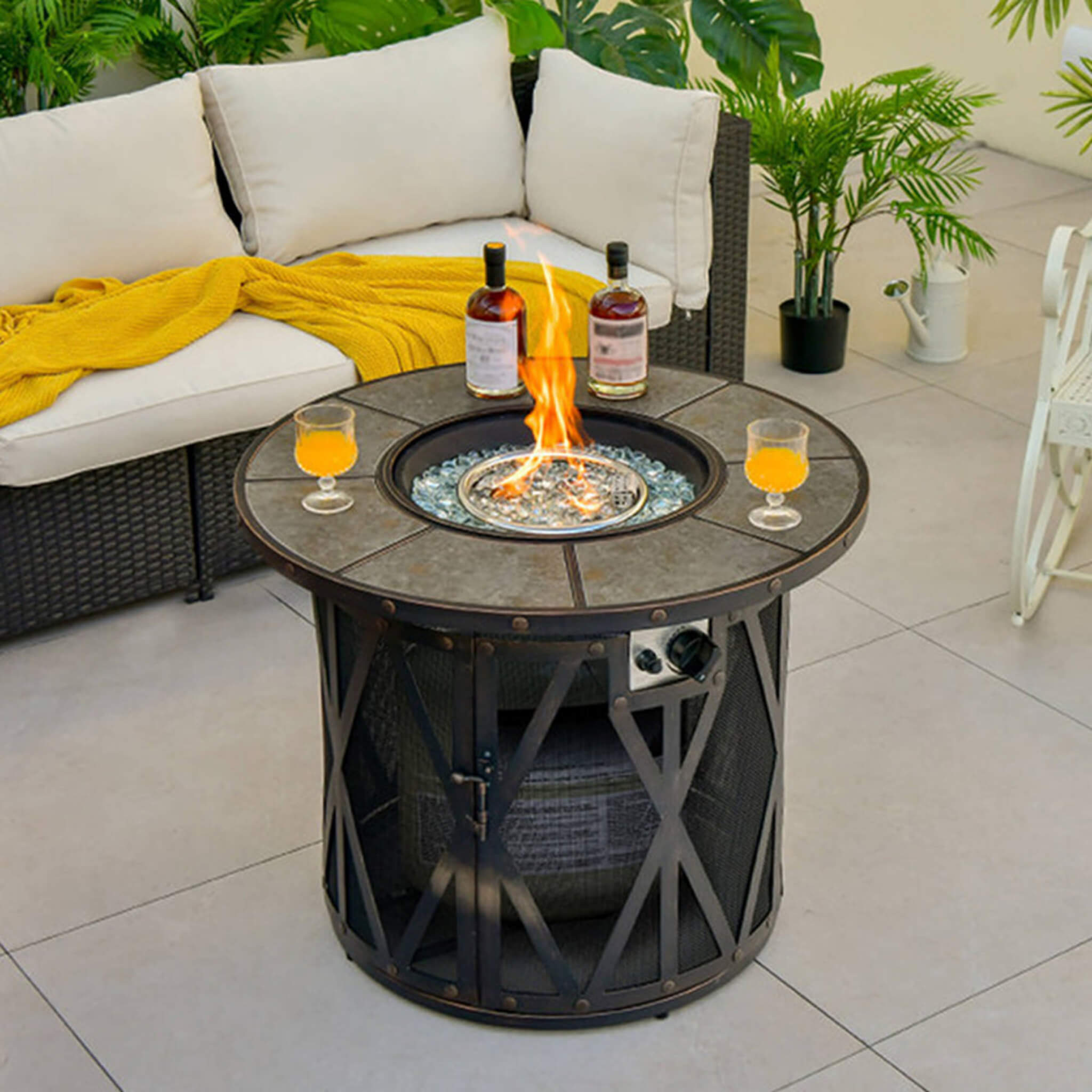 Alora 30-Inch 30K BTU Premium Outdoor Patio Gas Fire Pit Table With Fire Glass And Cover (SAK17432)