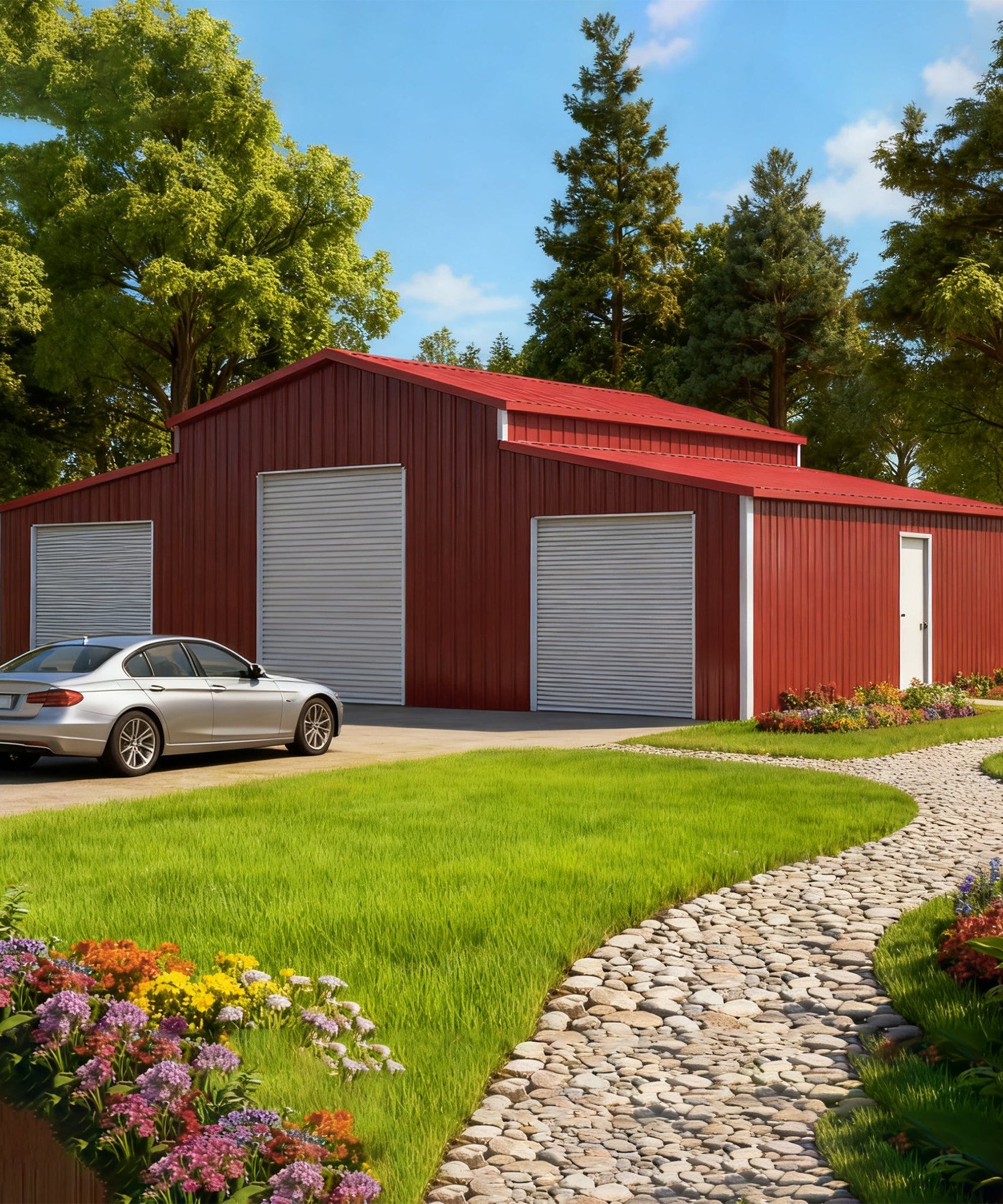 [30X42FT] Heavy-Duty All-Weather 3-Garage Galvanized Steel Storage Shed (SAK18765)