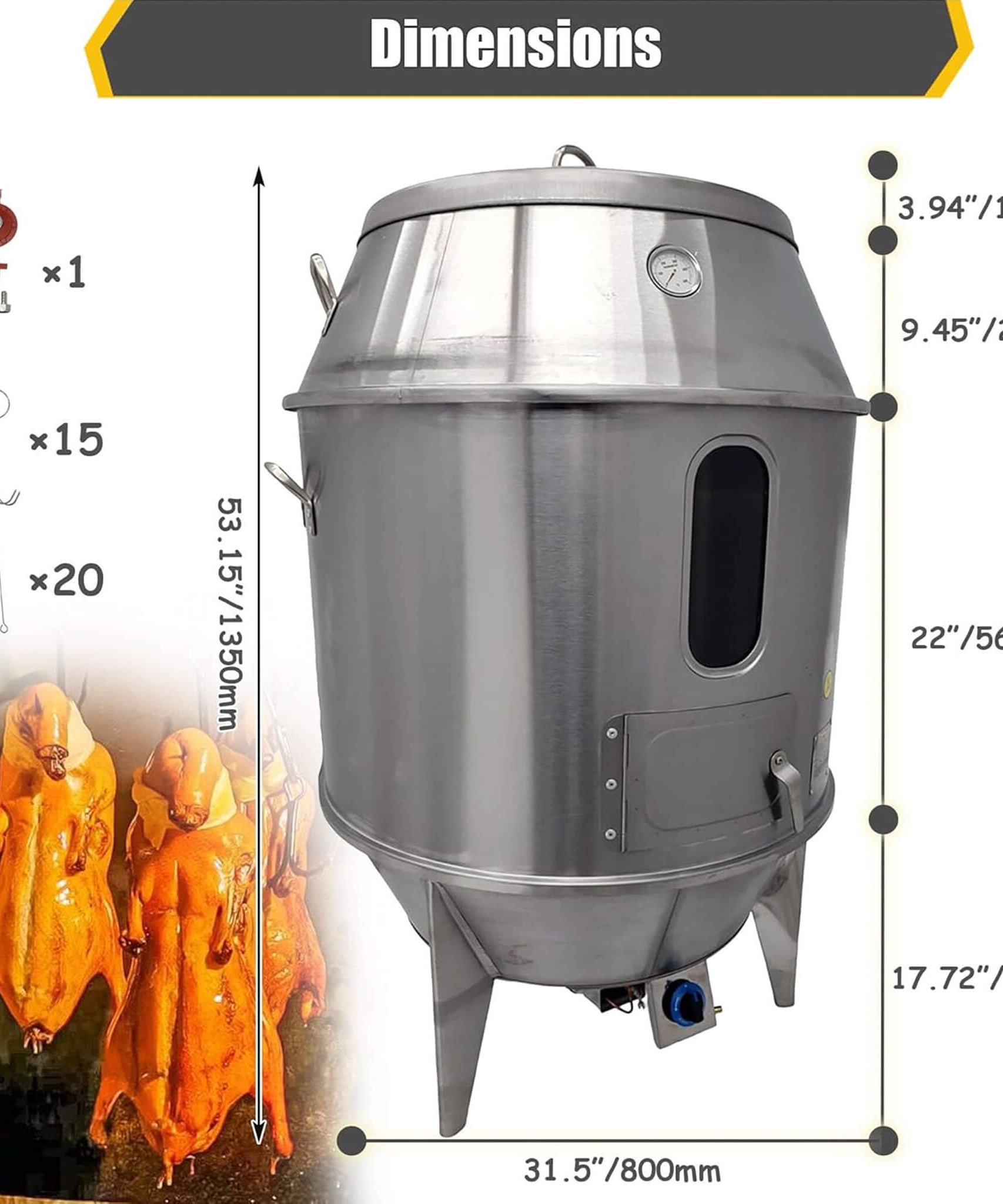 31-Inch Stainless Steel Commercial LPG Roaster Grill Oven For Chicken, Duck, And Turkey (SAK63597)