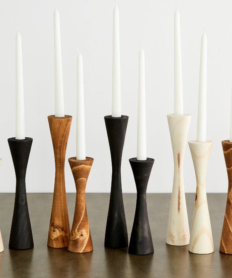 Geo Tapered Wooden Candlestick Holder