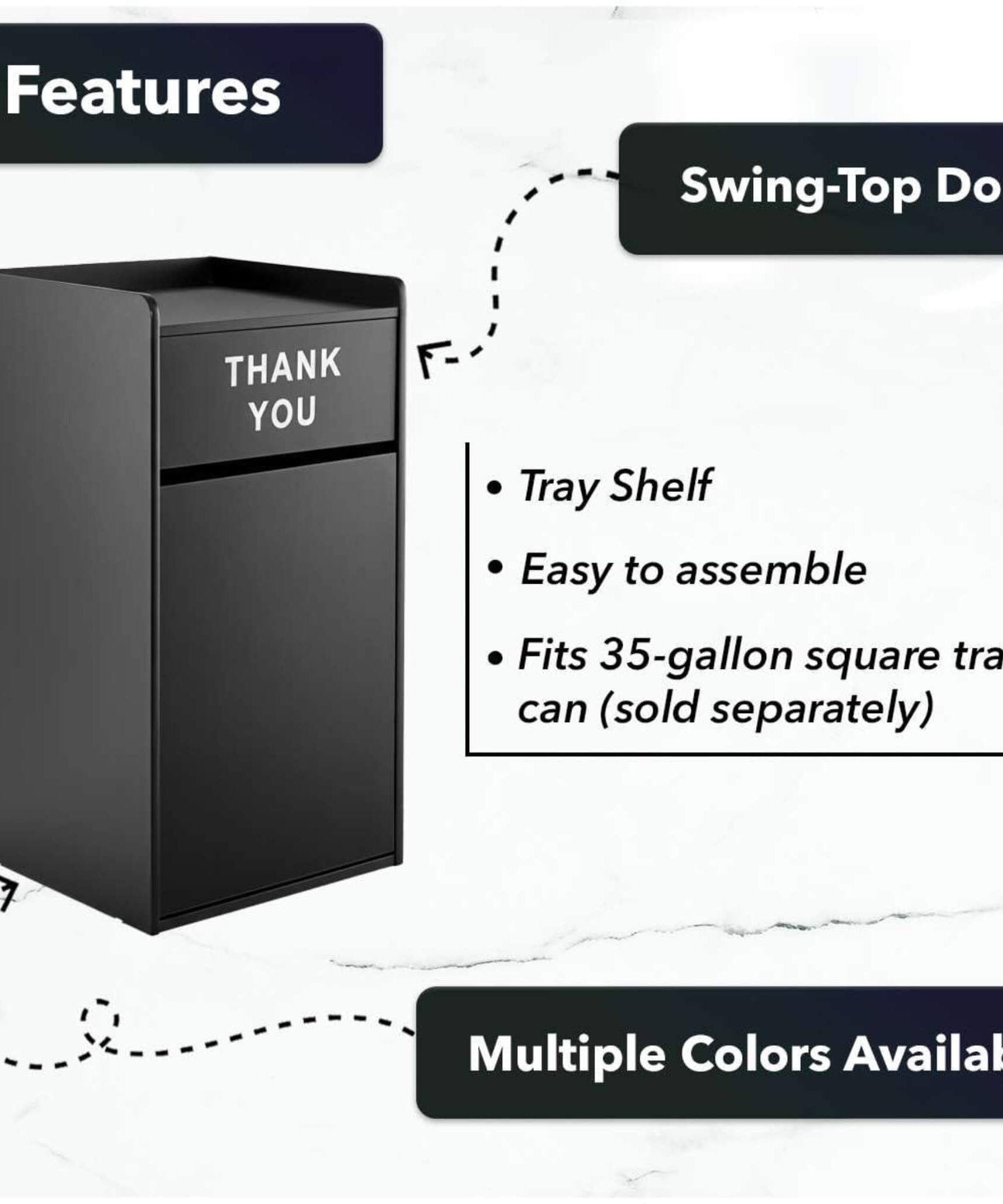 35-Gallon Wood Trash Can With Swing Door & Tray Shelf [No Trash Bin] (SAK62940)