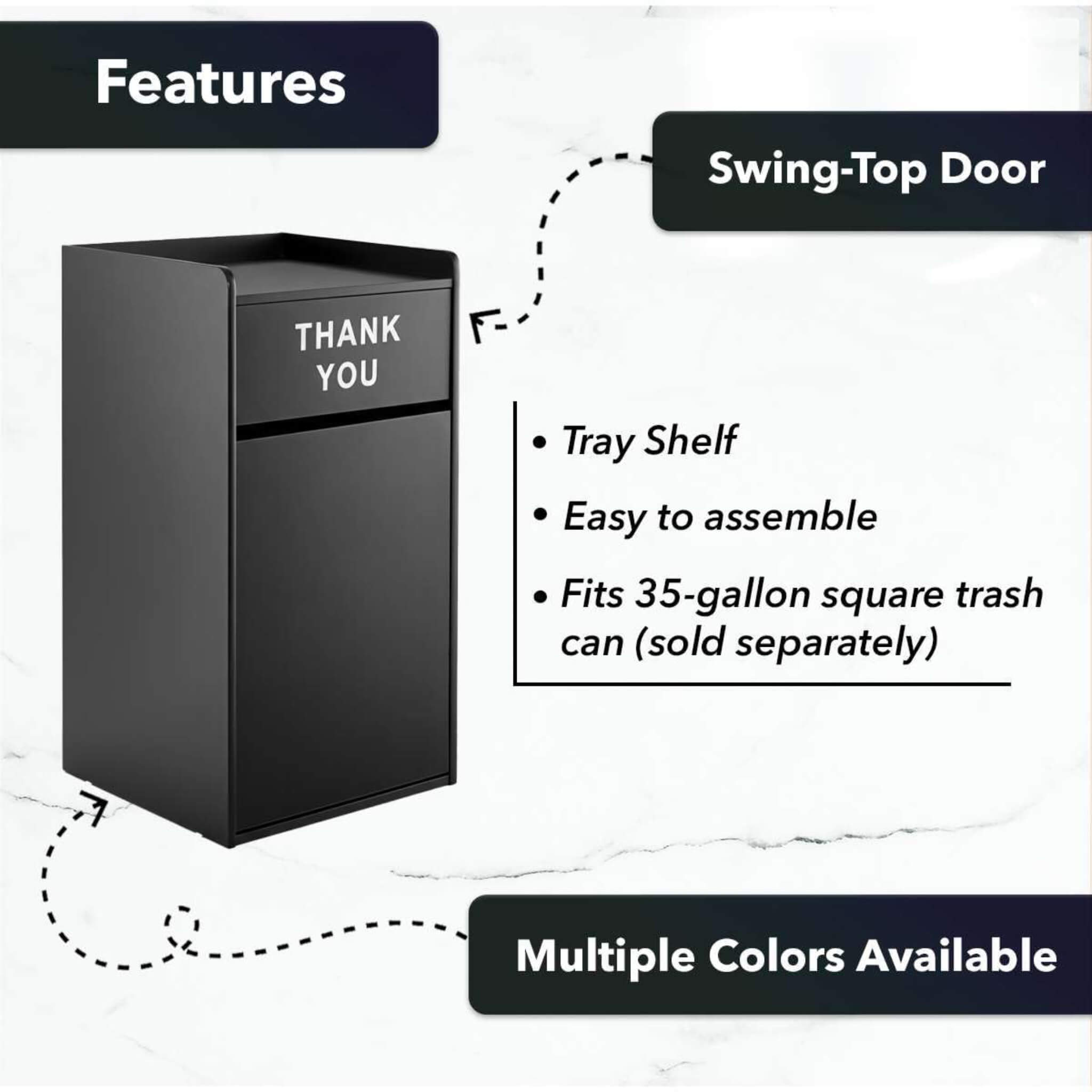 35-Gallon Wood Trash Can With Swing Door & Tray Shelf [No Trash Bin] (SAK62940)