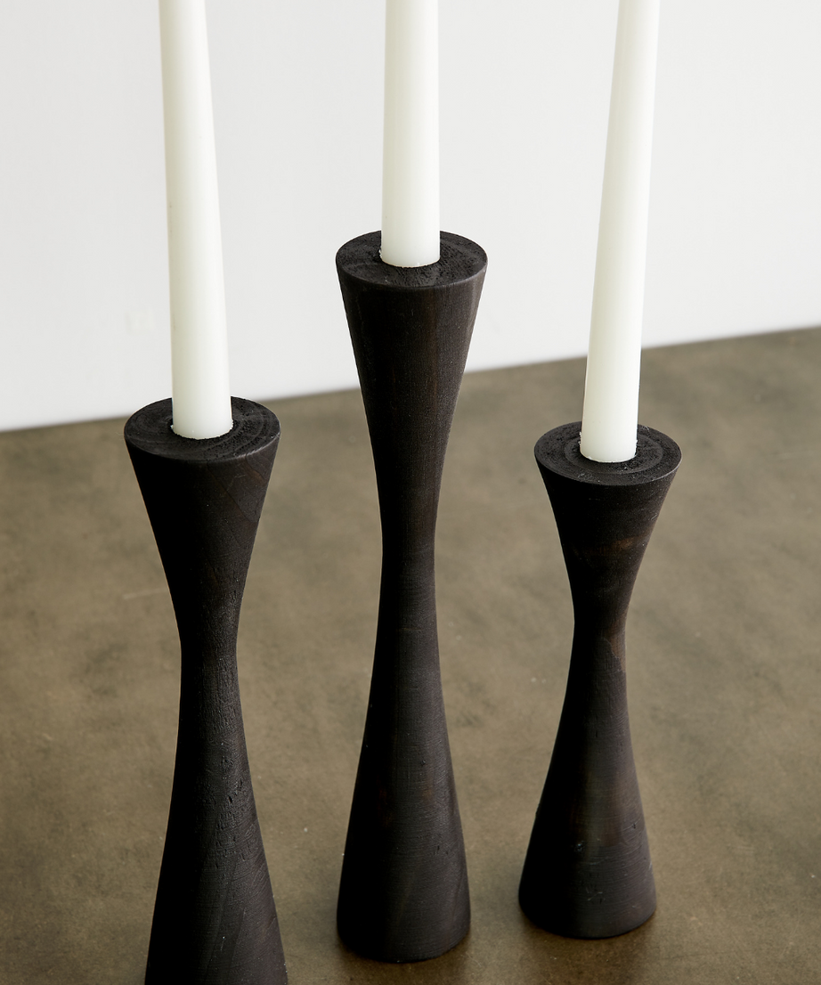 Geo Tapered Wooden Candlestick Holder
