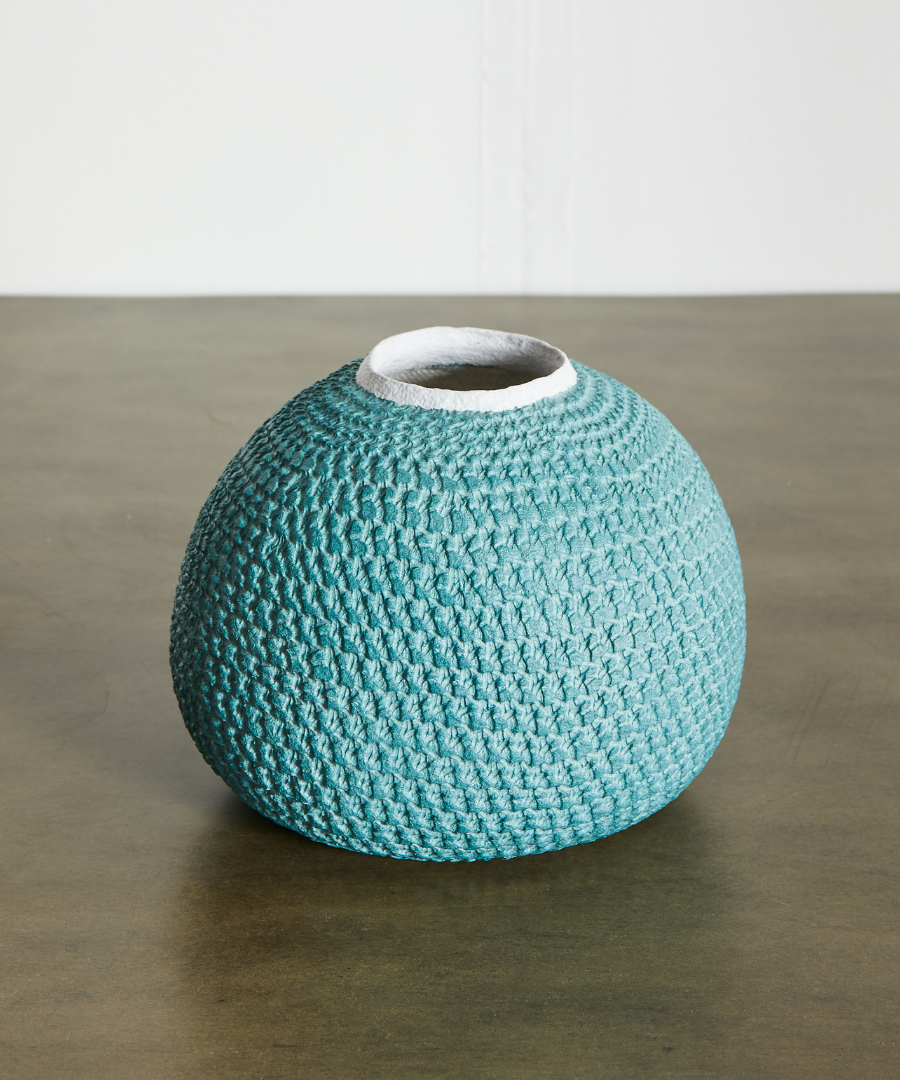 African Bibi Papier Vase in Pink, Rust, and Blue