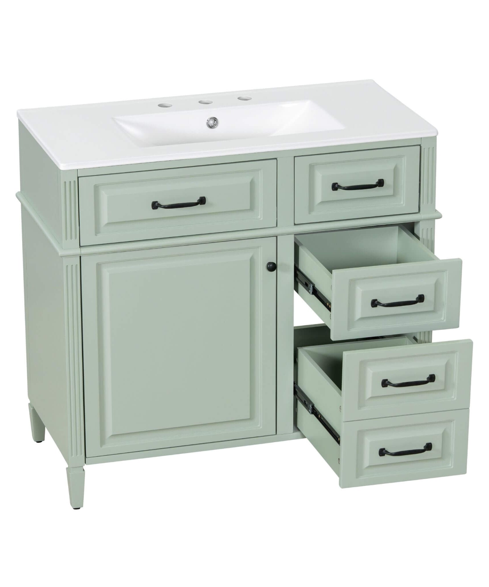 Nuvia 36-Inch Freestanding Bathroom Vanity With Ceramic Sink And Storage Cabinets [Faucet Not Included] (SAK41792)