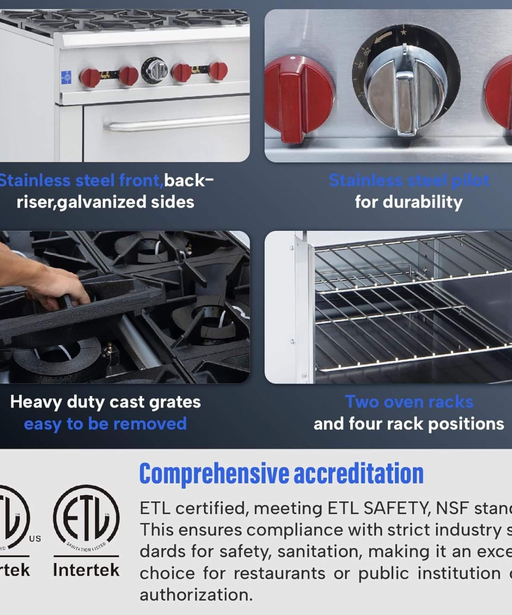 36-Inch Commercial 210K BTU 6-Burner Stainless Steel Freestanding Gas Range (SAK85603)
