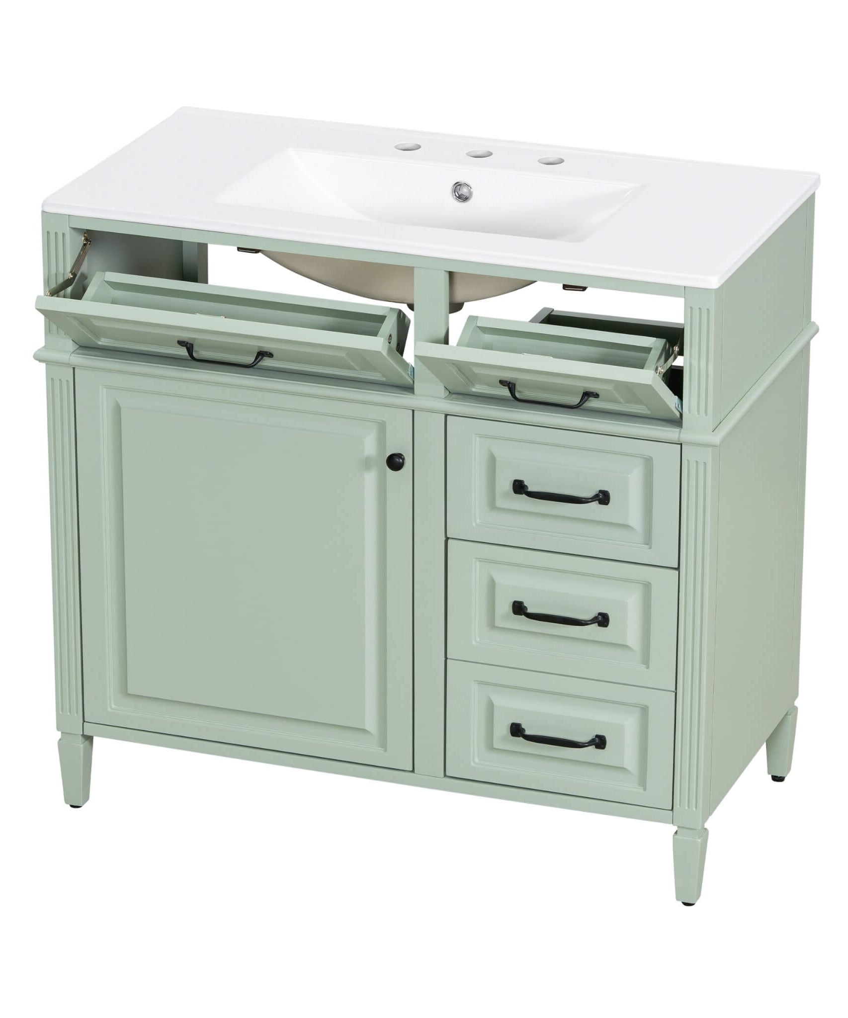 Nuvia 36-Inch Freestanding Bathroom Vanity With Ceramic Sink And Storage Cabinets [Faucet Not Included] (SAK41792)