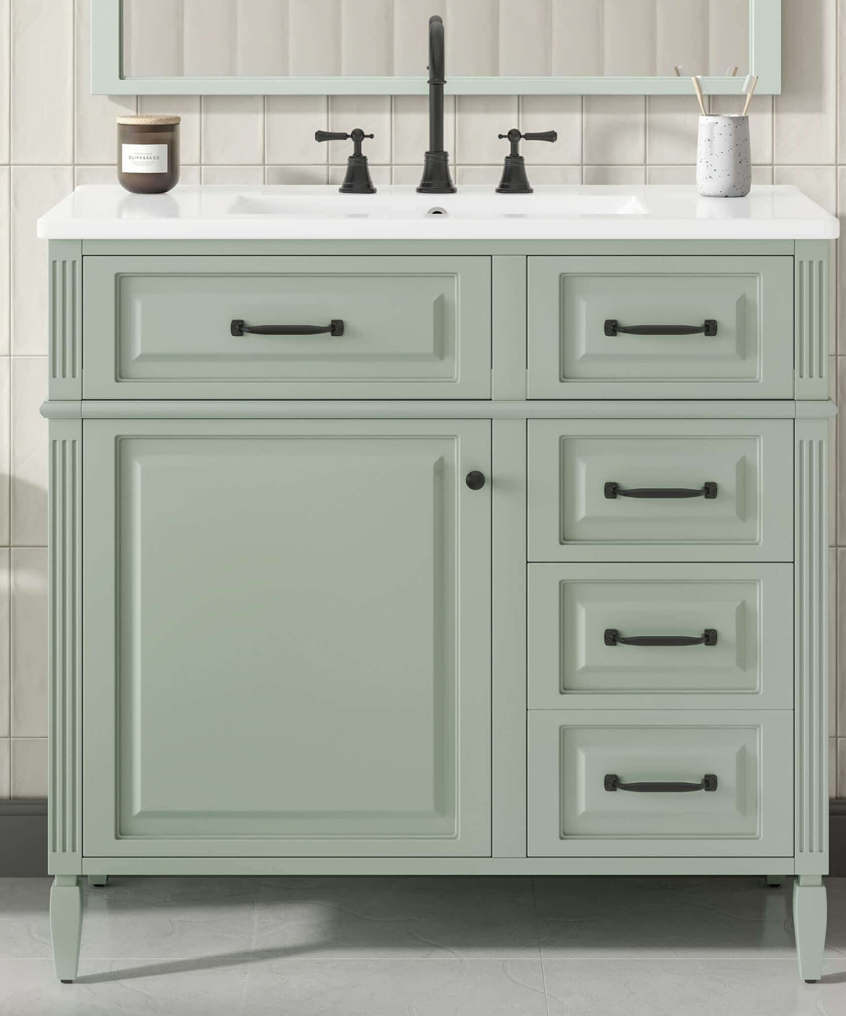 Nuvia 36-Inch Freestanding Bathroom Vanity With Ceramic Sink And Storage Cabinets [Faucet Not Included] (SAK41792)