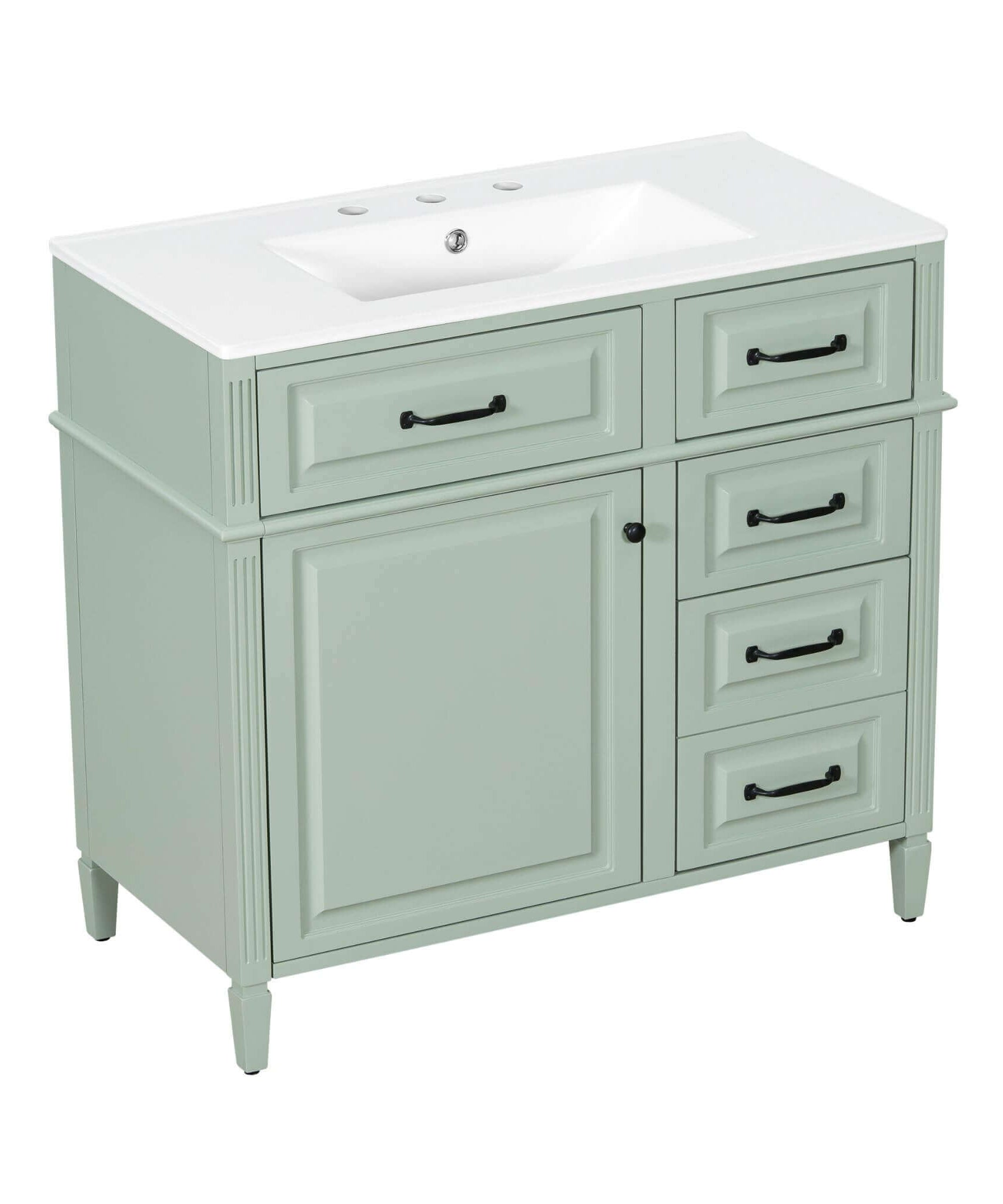 Nuvia 36-Inch Freestanding Bathroom Vanity With Ceramic Sink And Storage Cabinets [Faucet Not Included] (SAK41792)