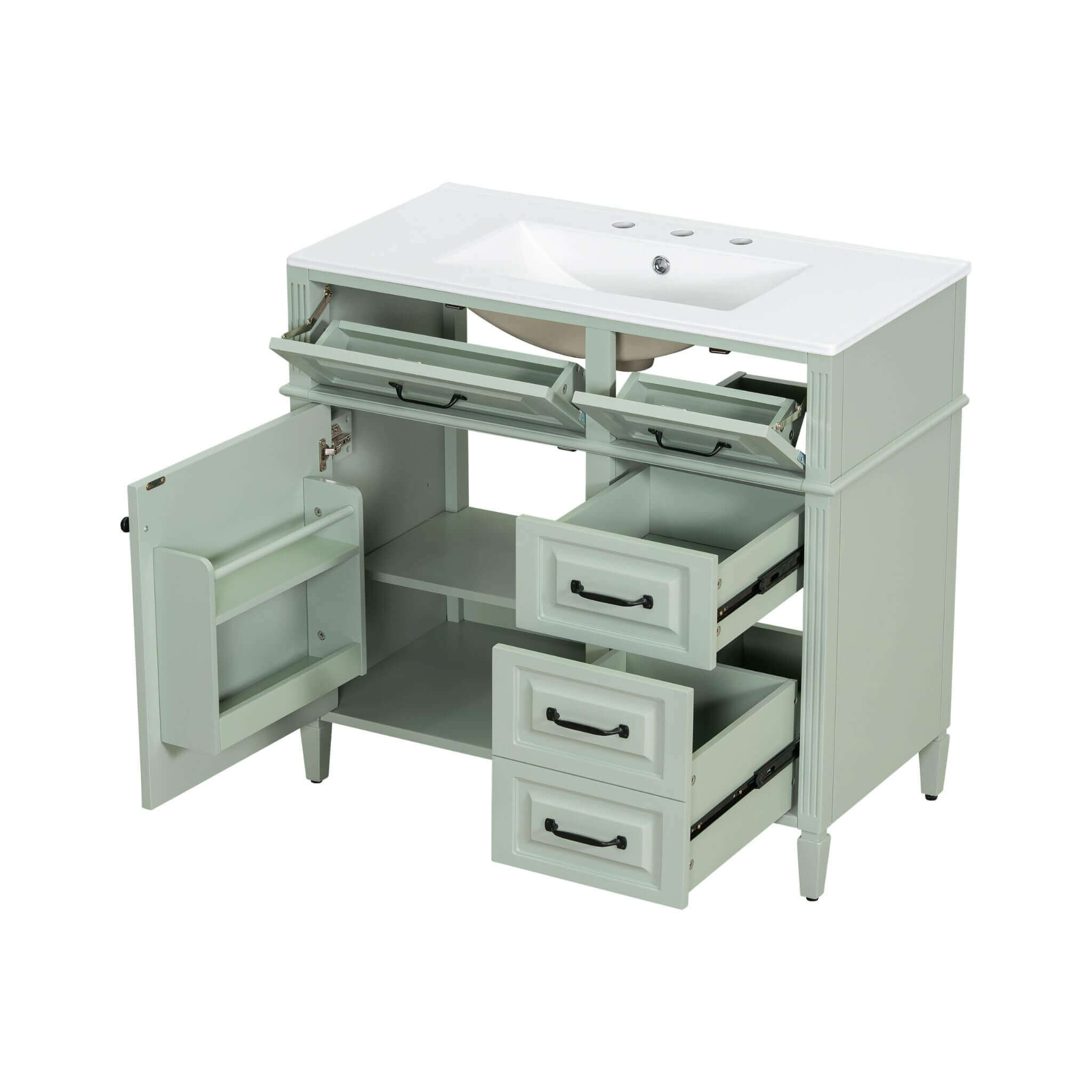 Nuvia 36-Inch Freestanding Bathroom Vanity With Ceramic Sink And Storage Cabinets [Faucet Not Included] (SAK41792)