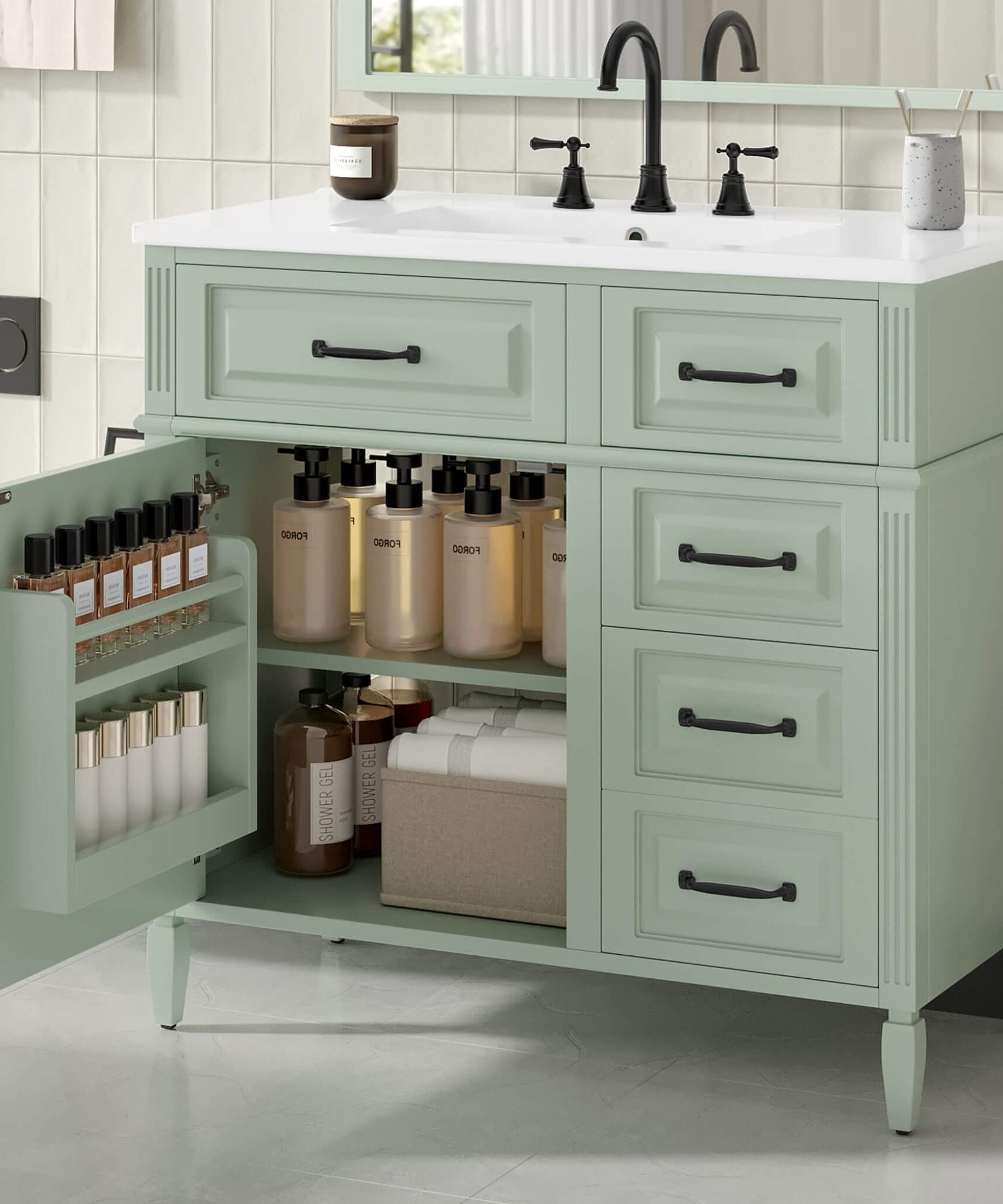 Nuvia 36-Inch Freestanding Bathroom Vanity With Ceramic Sink And Storage Cabinets [Faucet Not Included] (SAK41792)