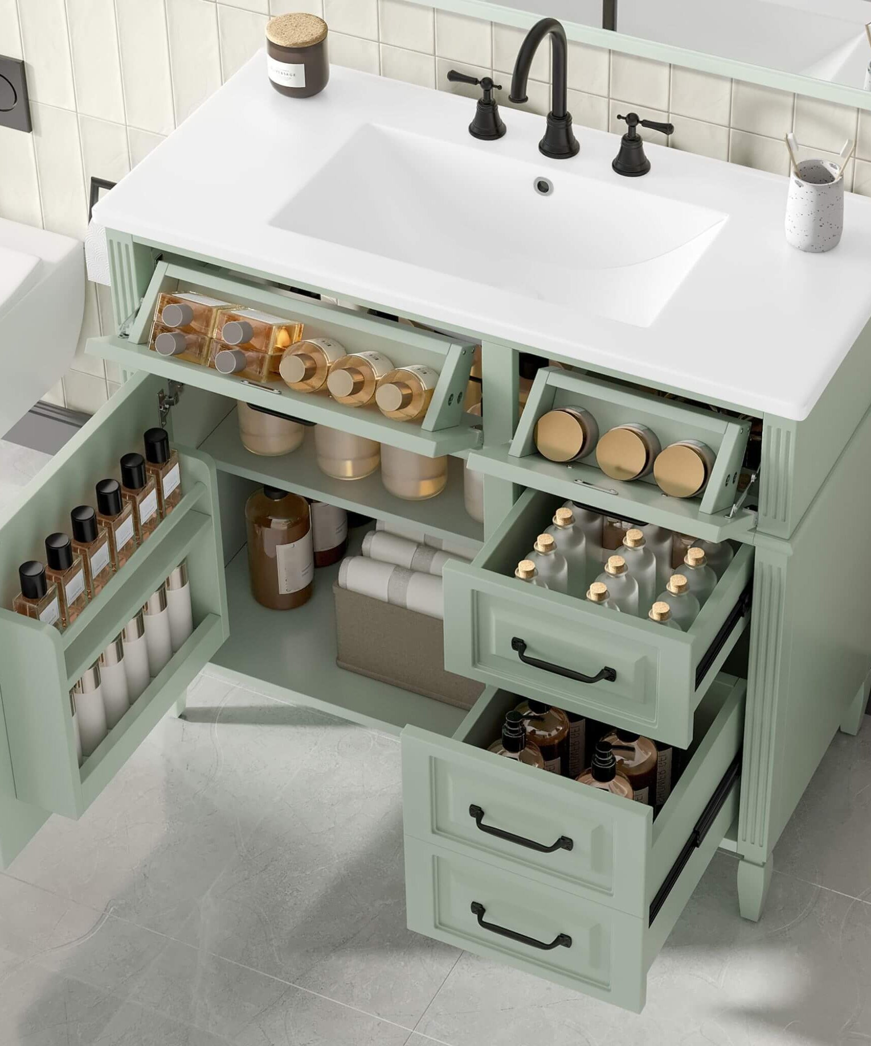 Nuvia 36-Inch Freestanding Bathroom Vanity With Ceramic Sink And Storage Cabinets [Faucet Not Included] (SAK41792)