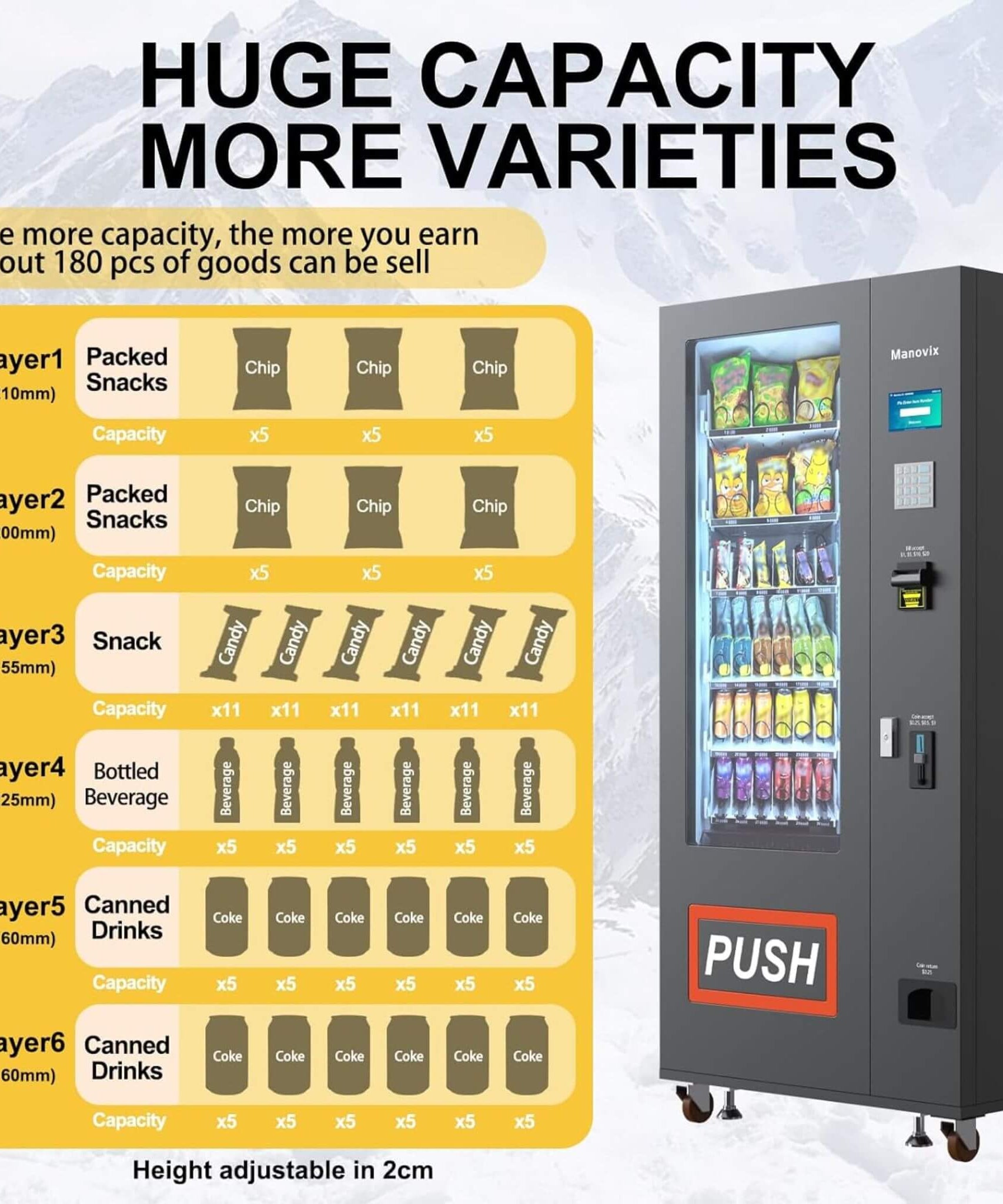 36-Slot Commercial Refrigerated Snack Drink Vending Machine With Bill And Coin Acceptor (SAK67318)