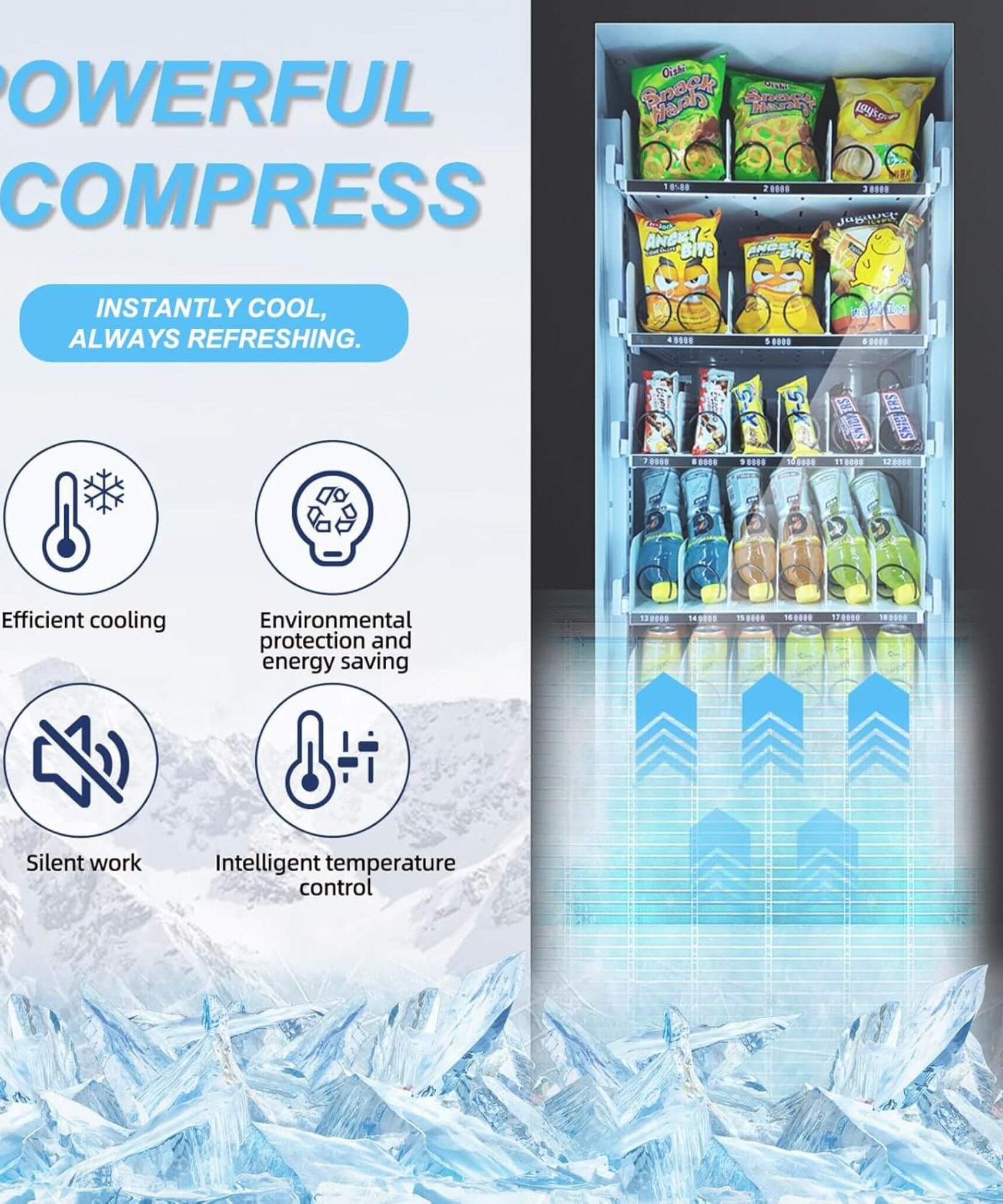 36-Slot Commercial Refrigerated Snack Drink Vending Machine With Bill And Coin Acceptor (SAK67318)