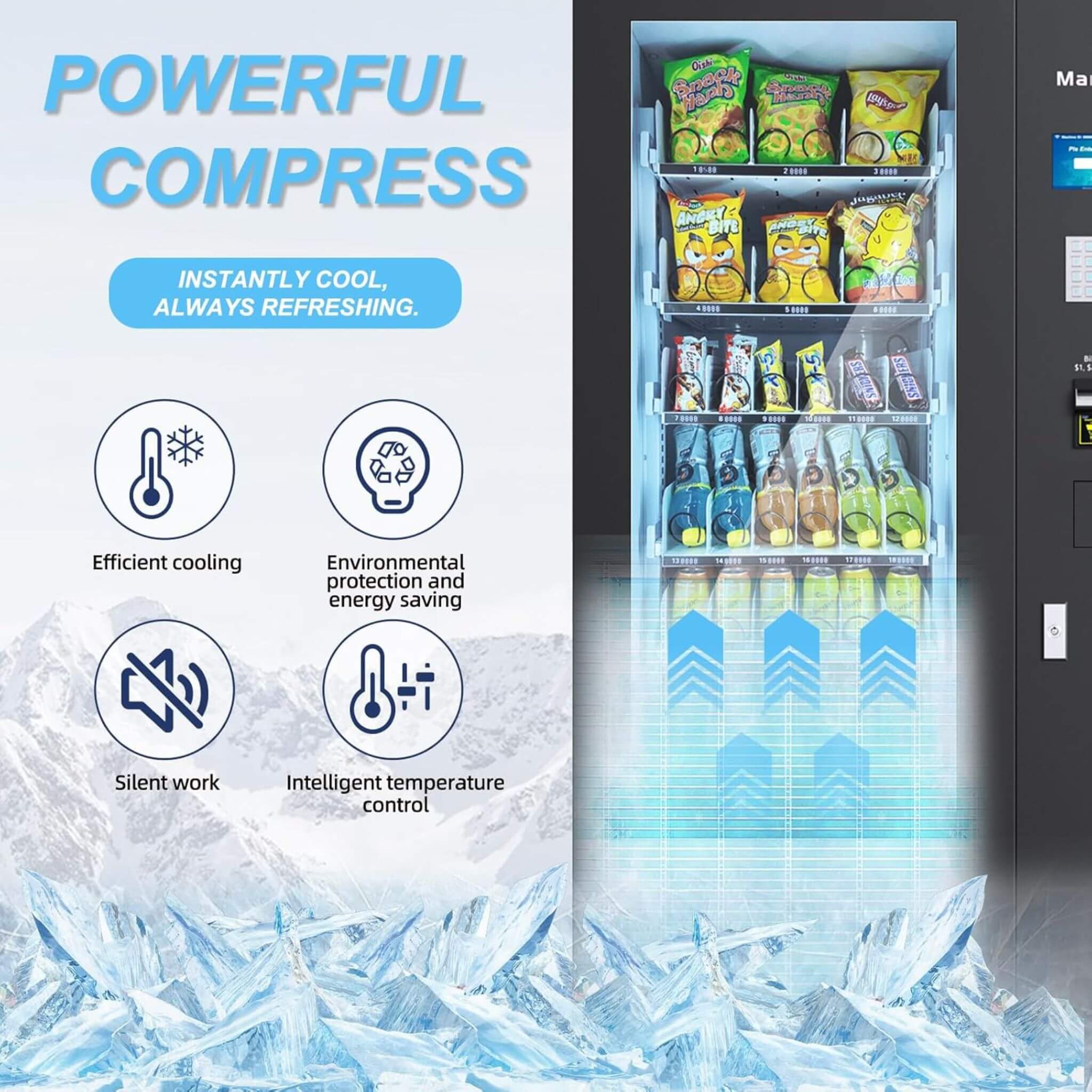 36-Slot Commercial Refrigerated Snack Drink Vending Machine With Bill And Coin Acceptor (SAK67318)