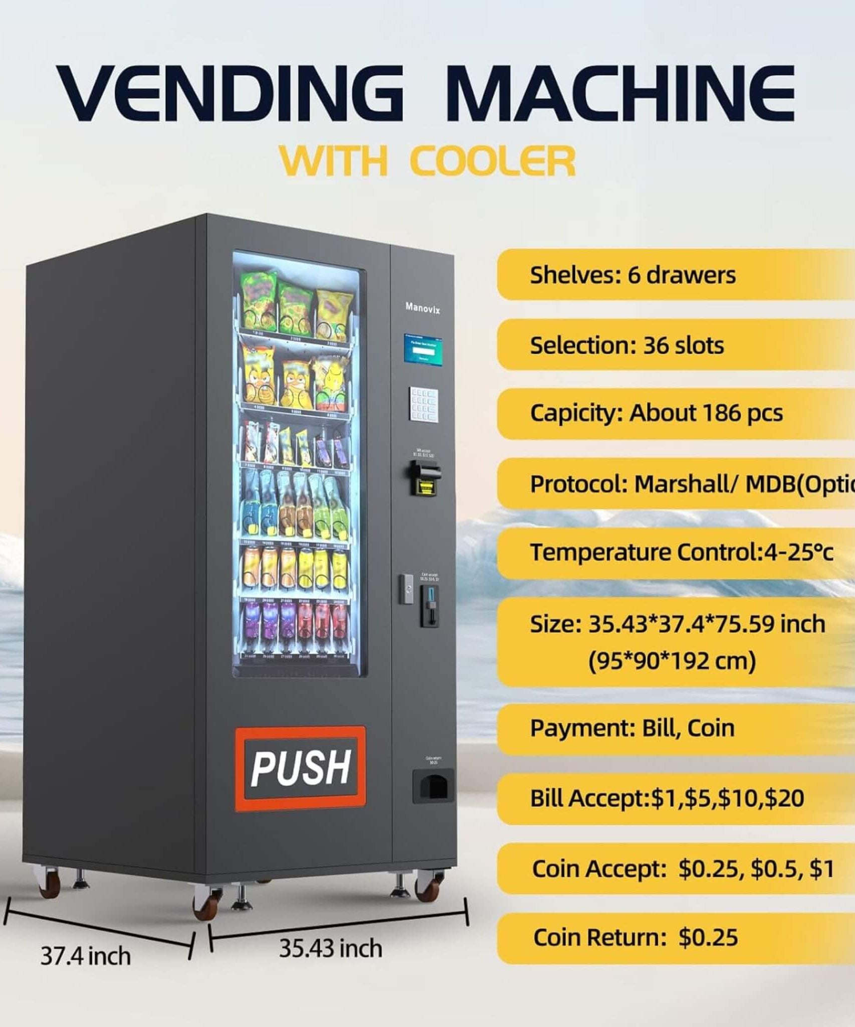 36-Slot Commercial Refrigerated Snack Drink Vending Machine With Bill And Coin Acceptor (SAK67318)