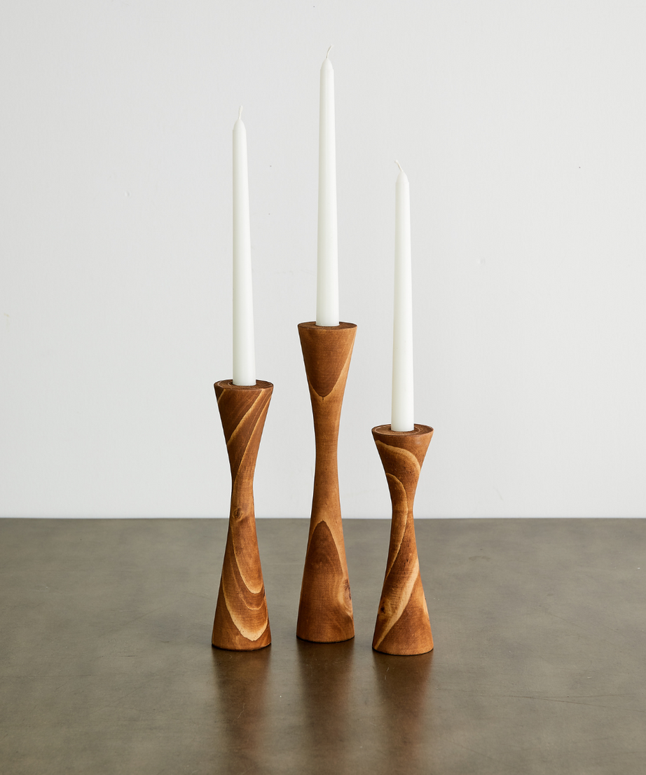 Geo Tapered Wooden Candlestick Holder