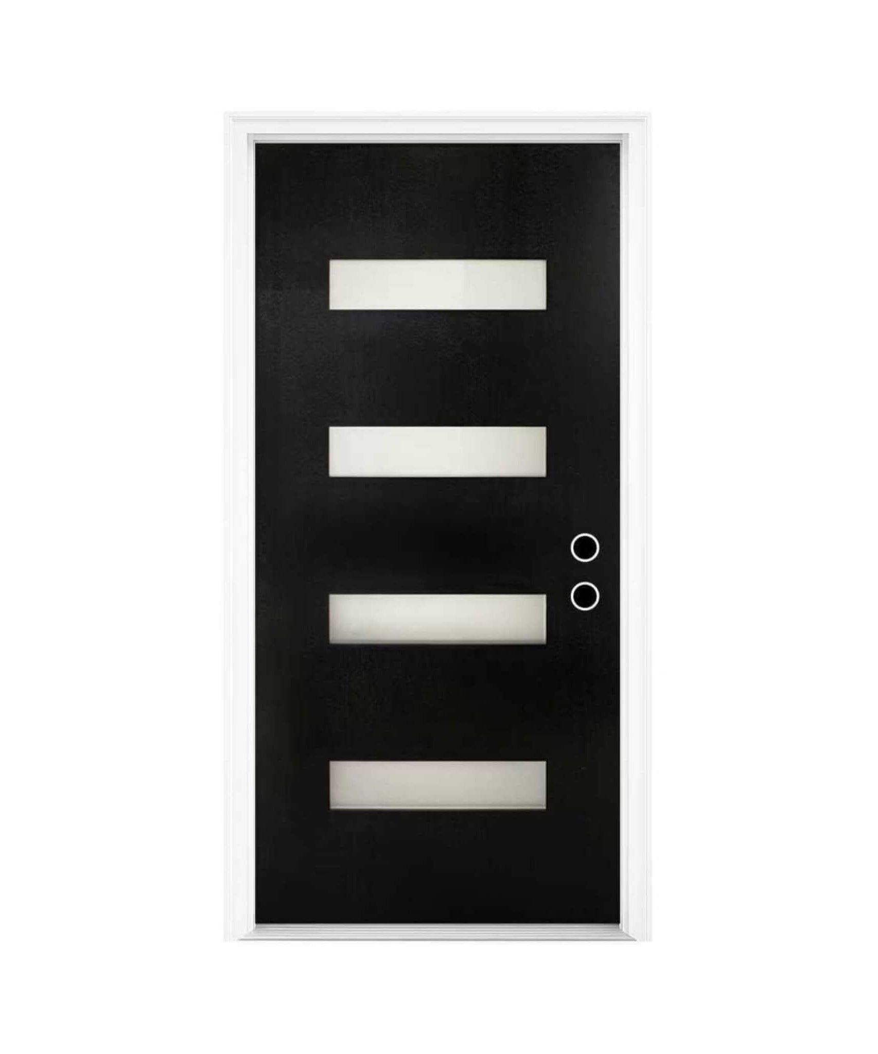 [36X80-Inch] Nuvia Contemporary Frosted Glass Fiberglass Left Inswing Front Door With 6-9/16 White Vinyl Frame (SAK78420)