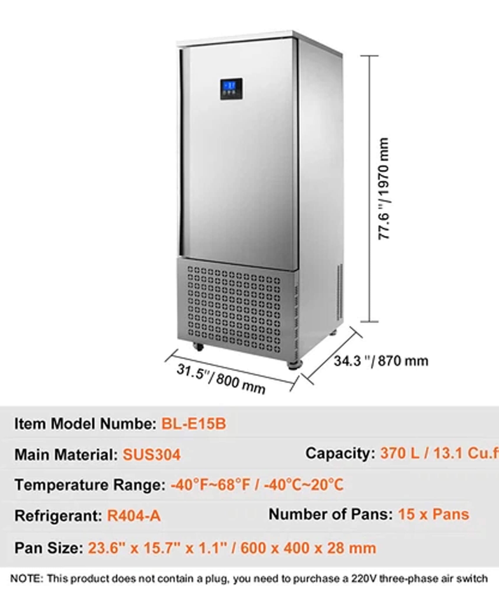 370L Commercial Freestanding Blast Freezer With 15 Trays For Chilling Seafood & Gelato (SAK98170)