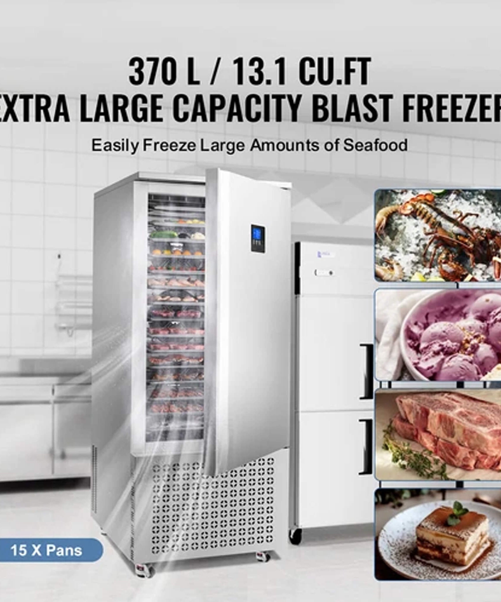 370L Commercial Freestanding Blast Freezer With 15 Trays For Chilling Seafood & Gelato (SAK98170)