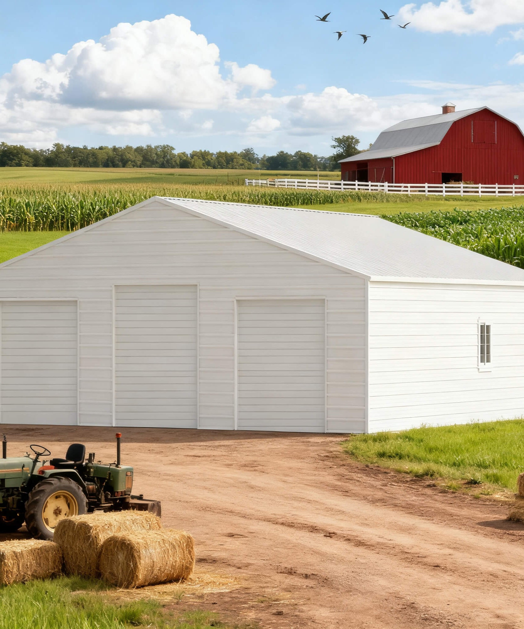 [39X39FT] Extra-Large Heavy-Duty Galvanized Steel Barn Building Shed With 3 Rolling Door Garages (SAK10234)