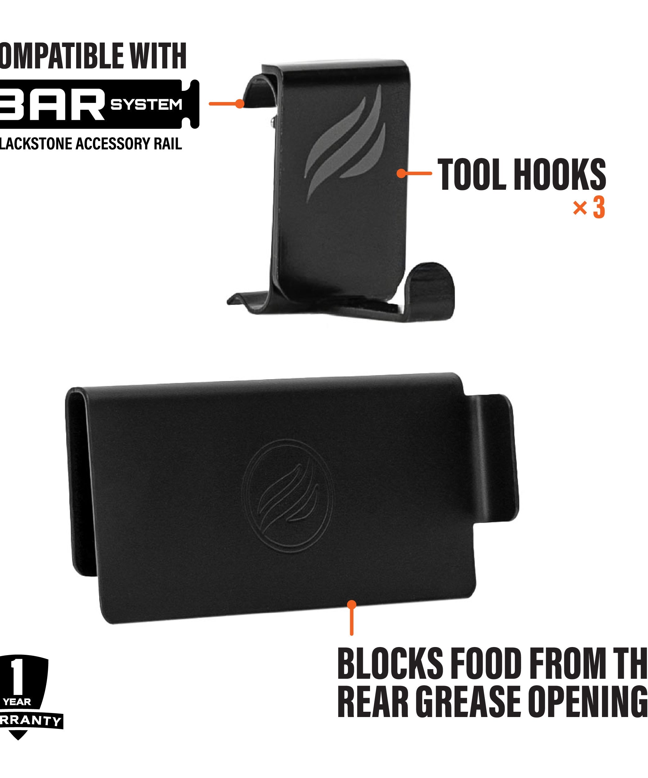 Blackstone BAR System Seitenregal Zubehör – Werkzeughaken & Fettklappe
