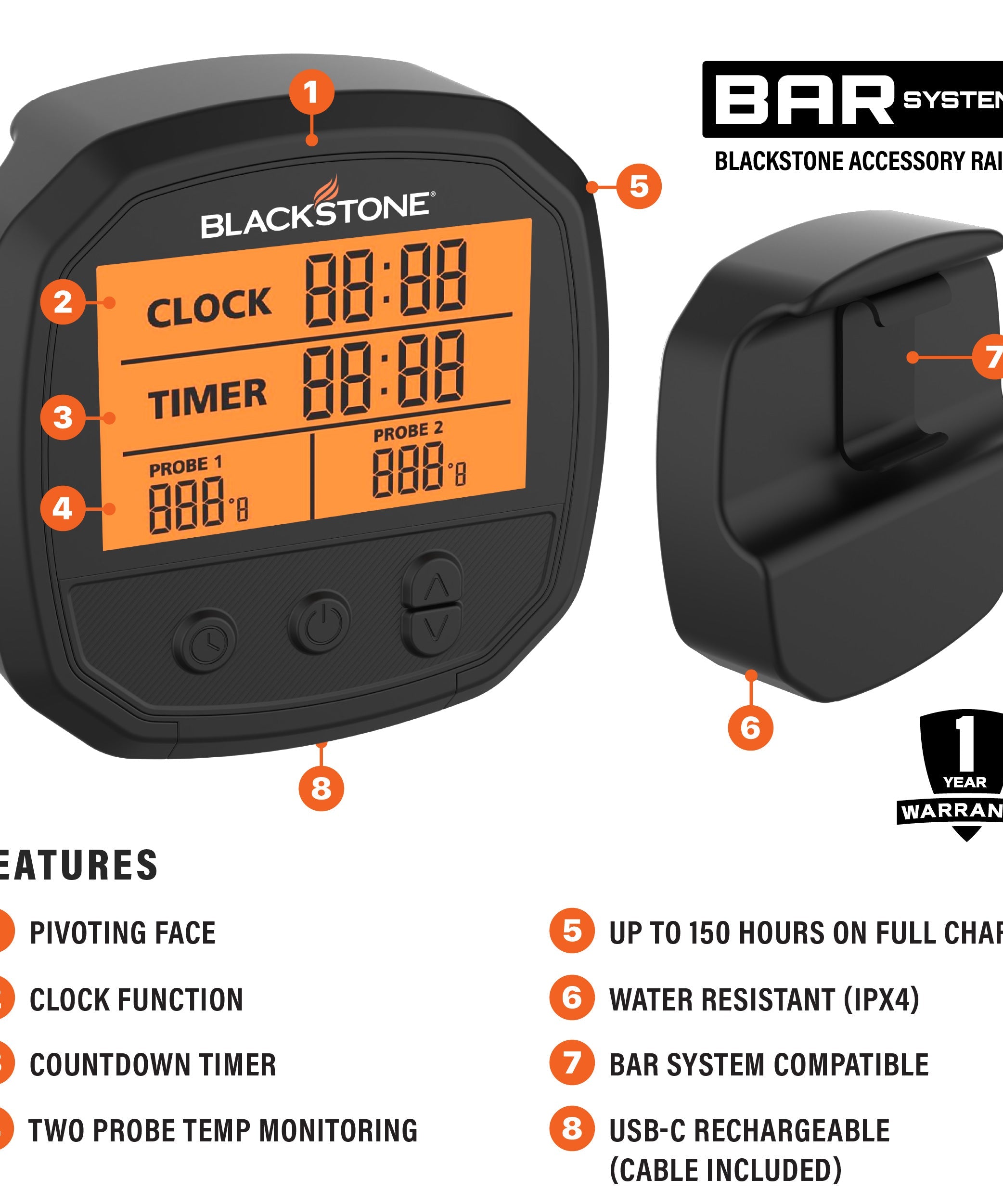 Blackstone BAR System Seitenablage Schienen-Temperaturfühler