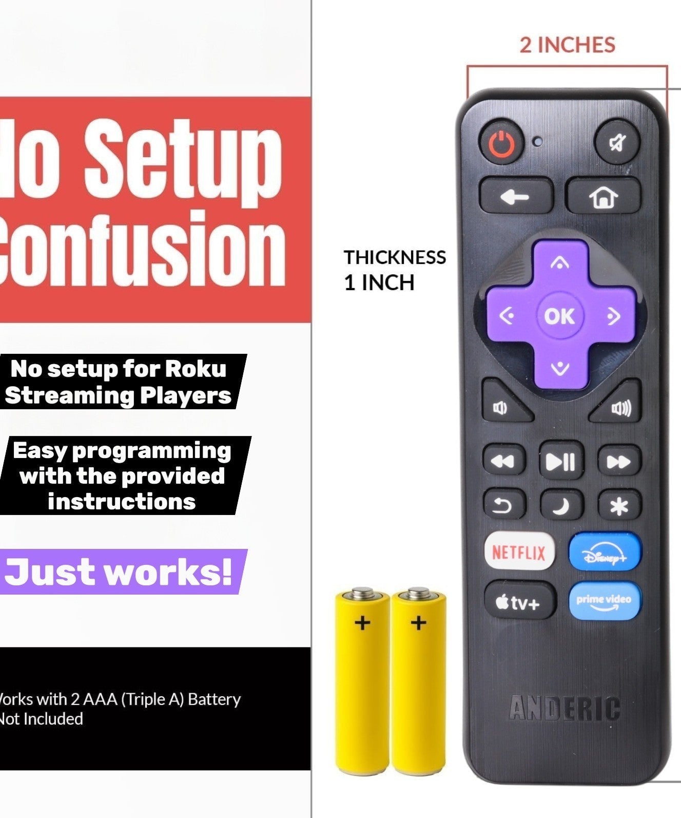 Anderic RRST01.26 Universal for all Roku Players and TV's with Learning | Replaces RC-ALIR, RC-CHIR, RC280, Ultra, Express, and more