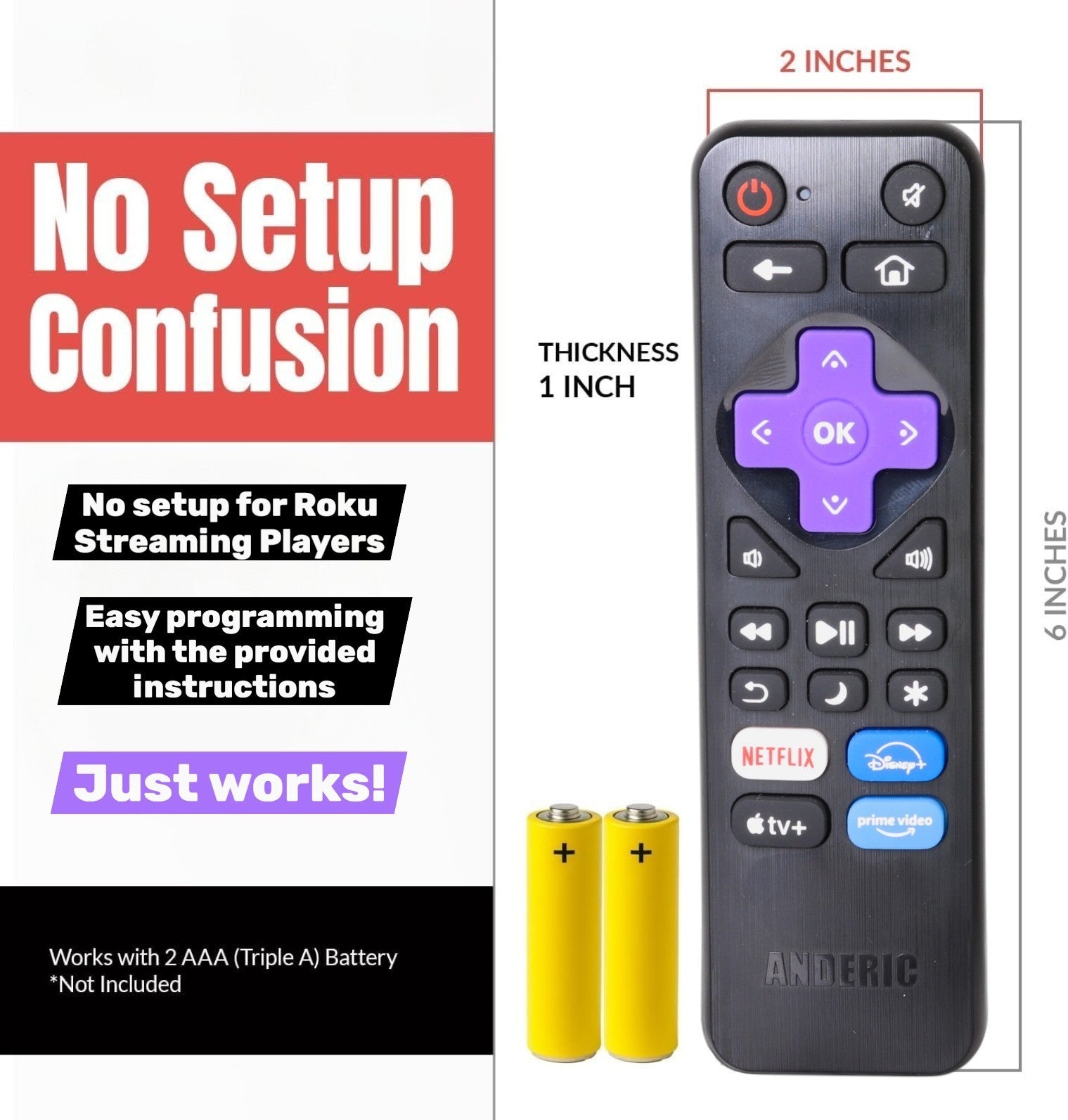 Anderic RRST01.26 Universal for all Roku Players and TV's with Learning | Replaces RC-ALIR, RC-CHIR, RC280, Ultra, Express, and more