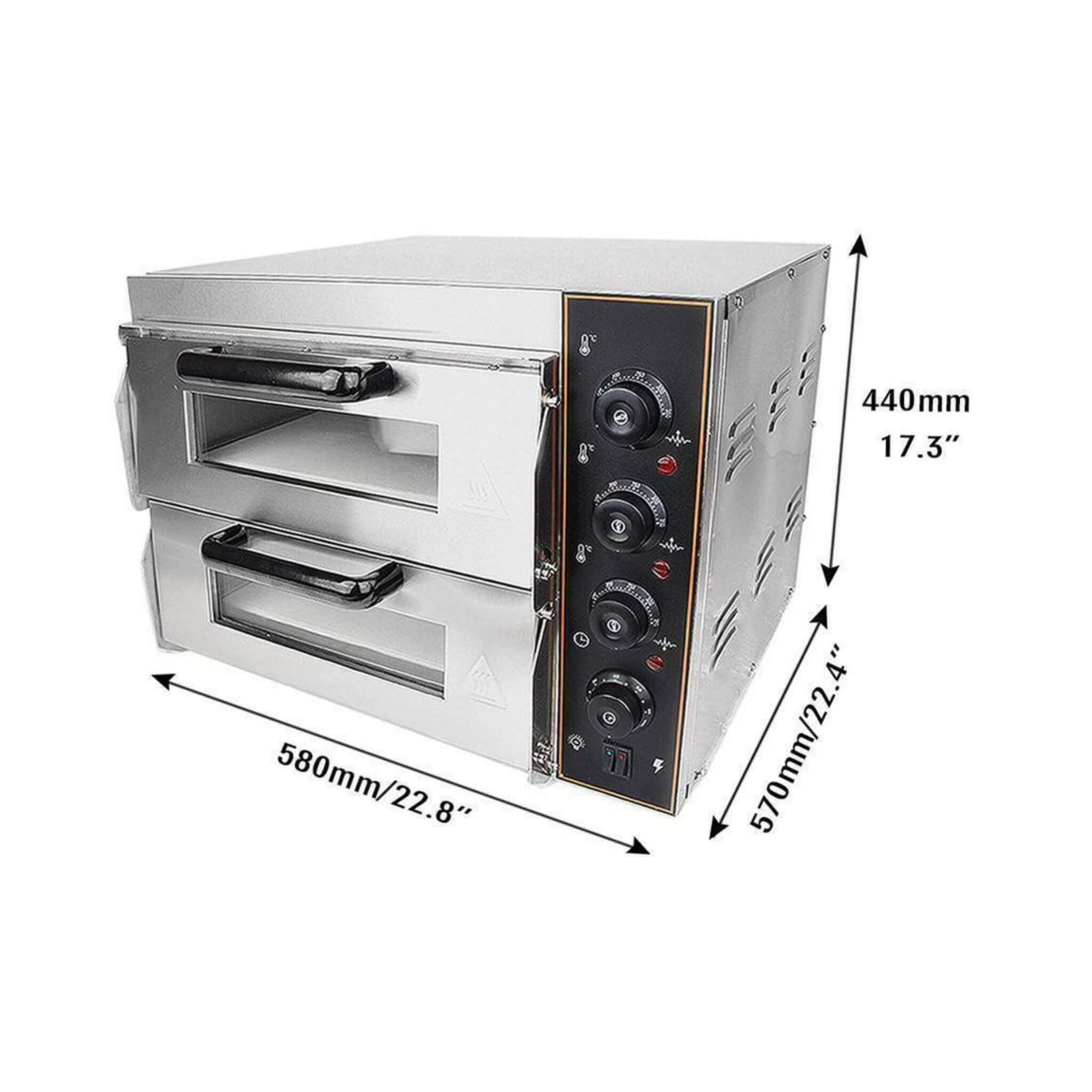 Heavy-Duty 3KW Electric Commercial Stainless Steel Double Deck Pizza Oven (SAK81427)