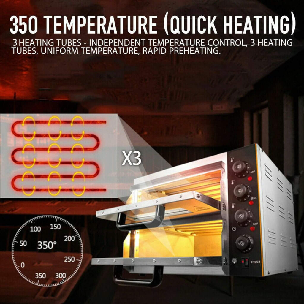 Heavy-Duty 3KW Electric Commercial Stainless Steel Double Deck Pizza Oven (SAK81427)