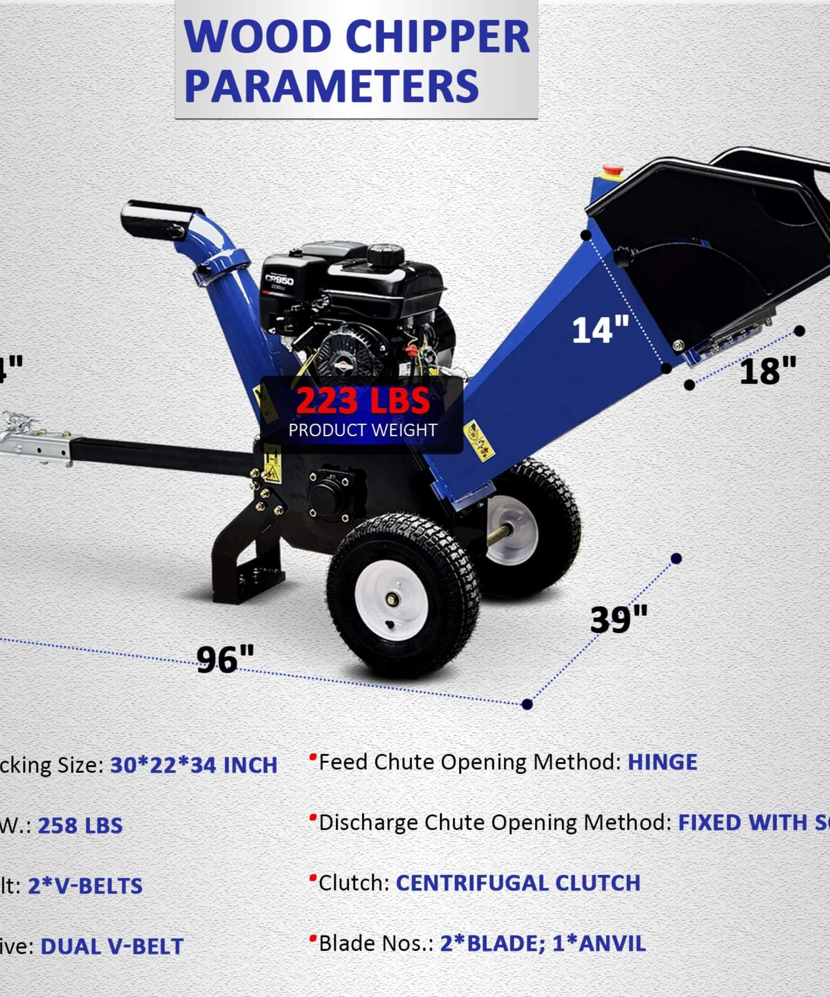Heavy-Duty 4-Inch 208CC Gas Drum Wood Chipper Shredder With Tow Hitch (SAK47504)