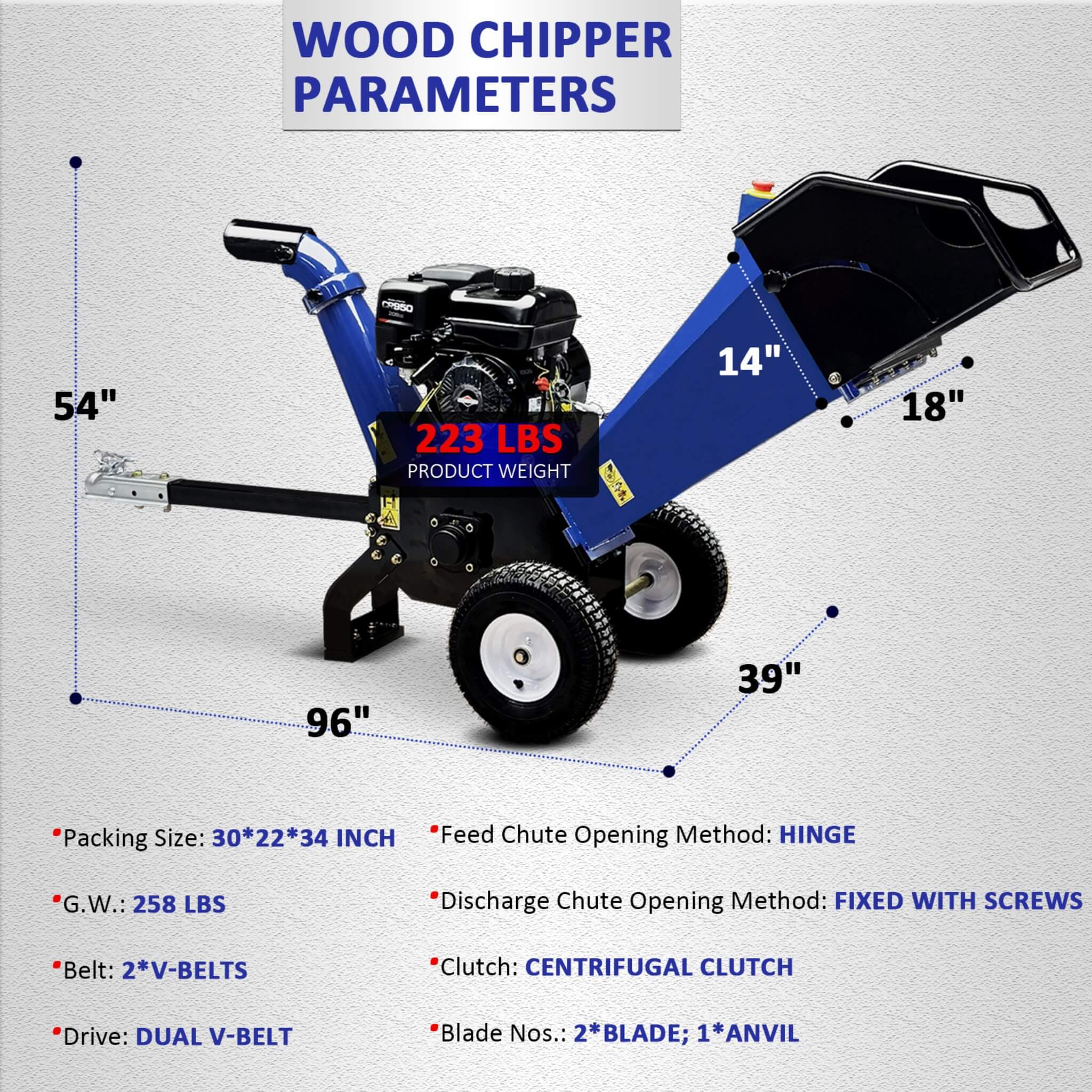 Heavy-Duty 4-Inch 208CC Gas Drum Wood Chipper Shredder With Tow Hitch (SAK47504)