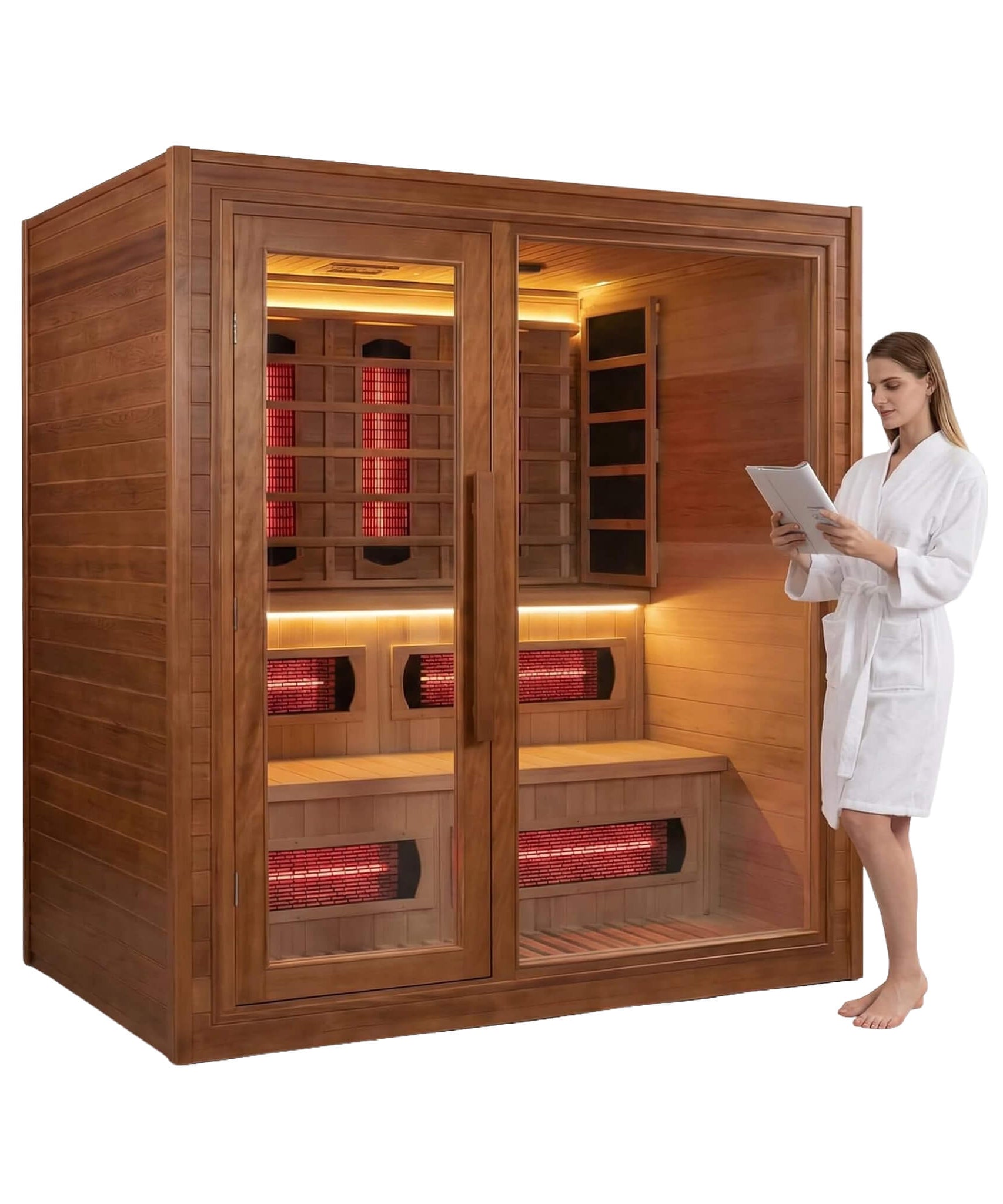 Rövia Elvaria 4-Person Indoor Canadian Red Cedar Infrared And Steam Sauna With 6KW Harvia Heater [Made-To-Order] (SAK93528)