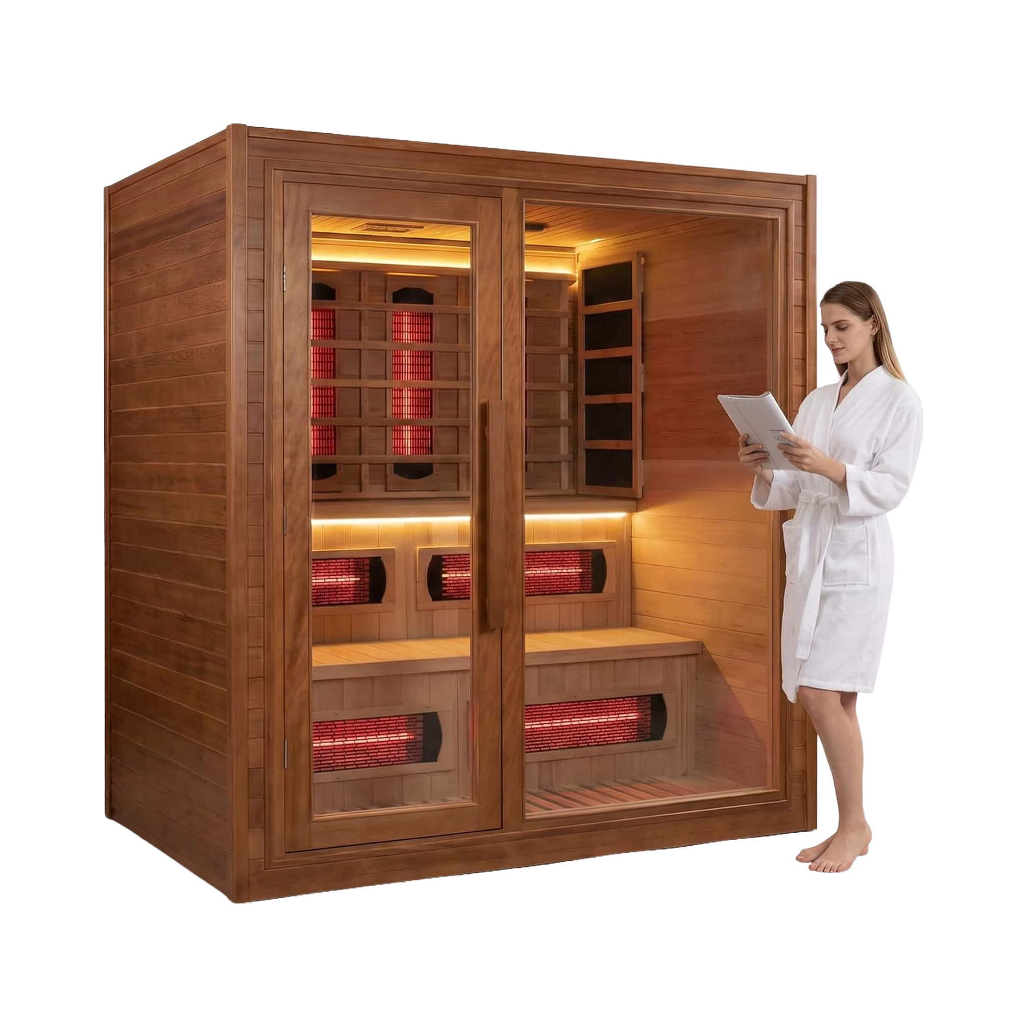 Rövia Elvaria 4-Person Indoor Canadian Red Cedar Infrared And Steam Sauna With 6KW Harvia Heater [Made-To-Order] (SAK93528)