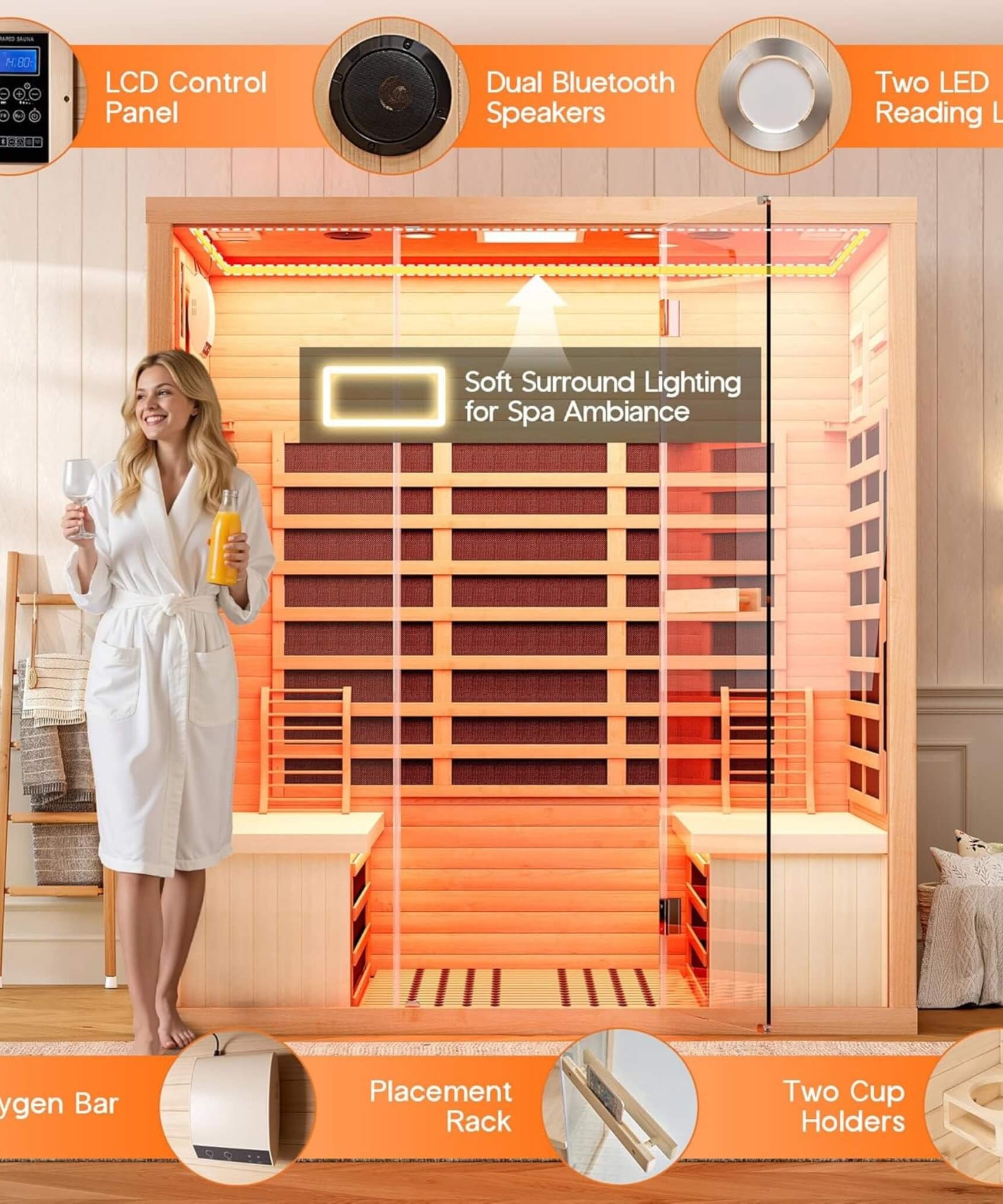 Thermora Seville 4-Person Low EMF Canadian Hemlock Infrared Sauna With Bluetooth (SAK29571)