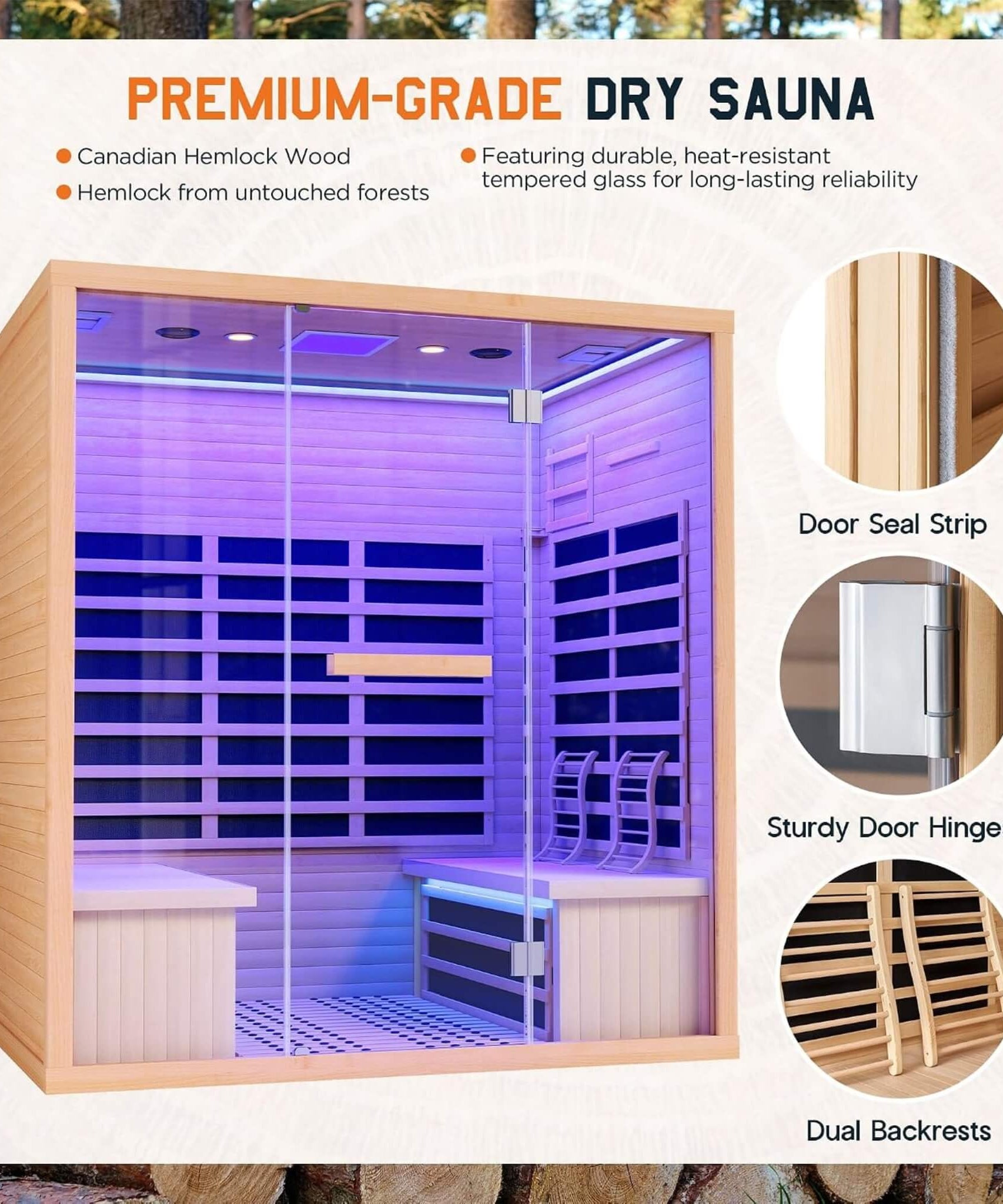 Thermora Seville 4-Person Low EMF Canadian Hemlock Infrared Sauna With Bluetooth (SAK29571)