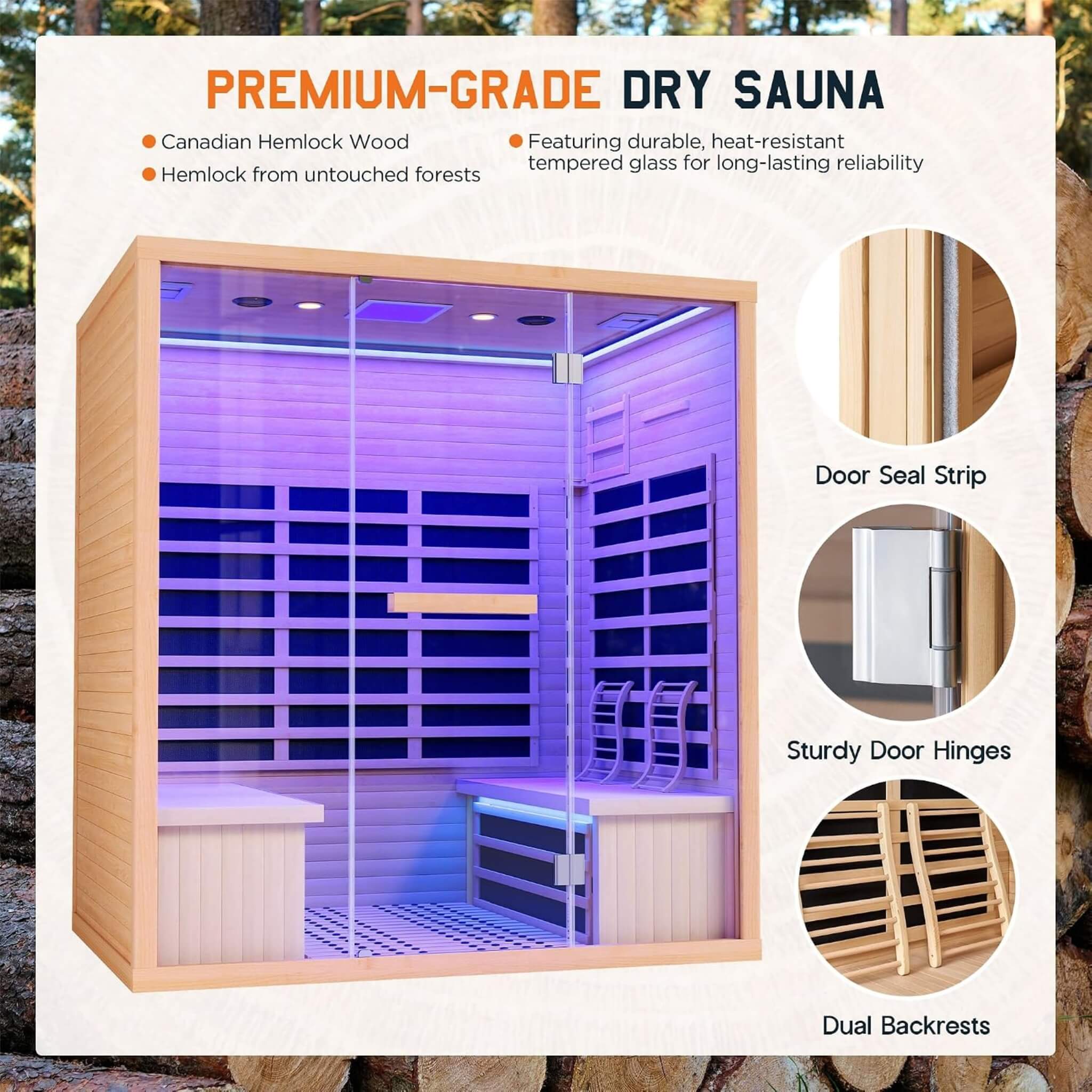 Thermora Seville 4-Person Low EMF Canadian Hemlock Infrared Sauna With Bluetooth (SAK29571)