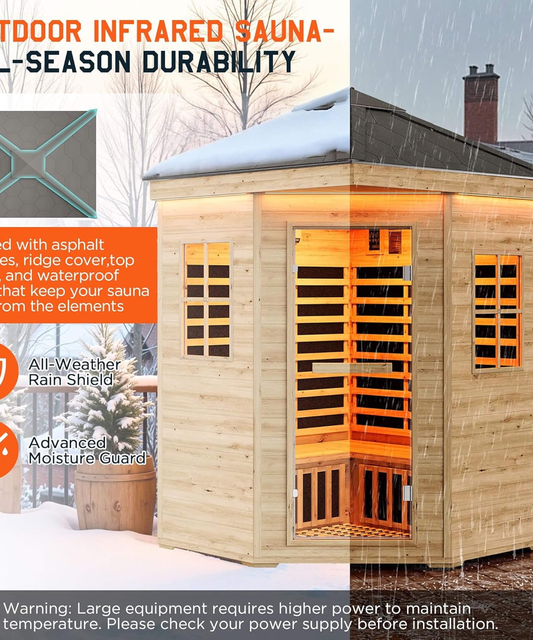 Thermora Monaco 4-Person Low EMF Spruce Wood Outdoor Infrared Sauna With Bluetooth Speakers And LED Lights (SAK16270)