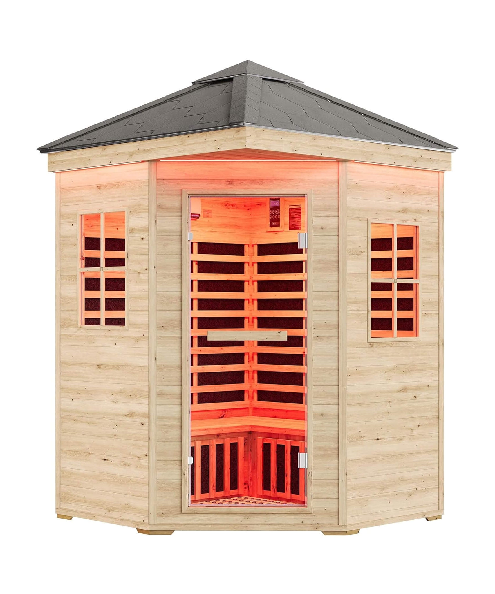 Thermora Monaco 4-Person Low EMF Spruce Wood Outdoor Infrared Sauna With Bluetooth Speakers And LED Lights (SAK16270)