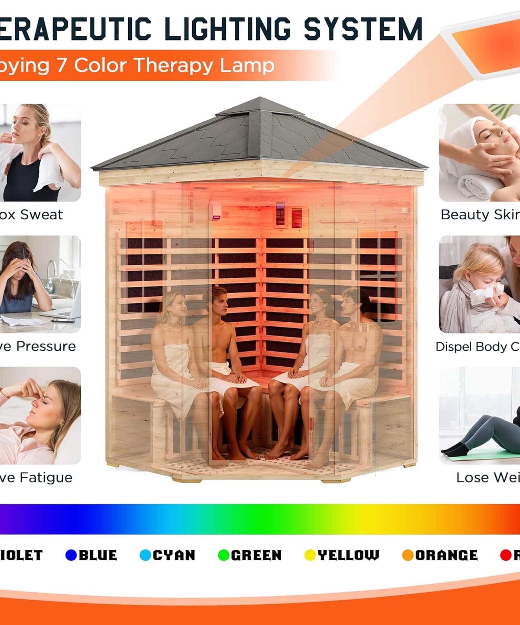 Thermora Monaco 4-Person Low EMF Spruce Wood Outdoor Infrared Sauna With Bluetooth Speakers And LED Lights (SAK16270)