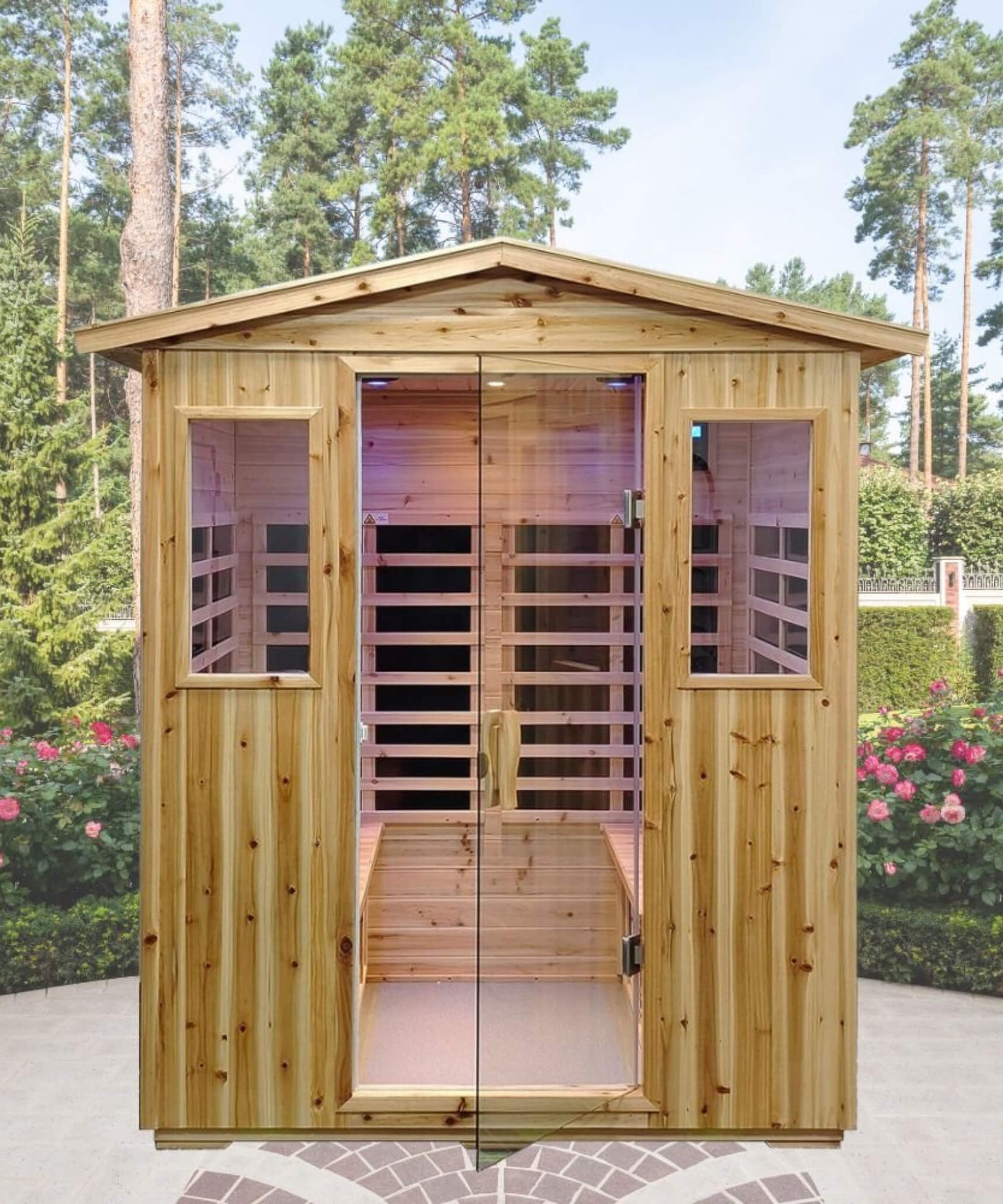 Thermora Deluxe 4-Person Outdoor Infrared Hemlock Sauna With Bluetooth Speakers & LED Lighting (SAK96371)