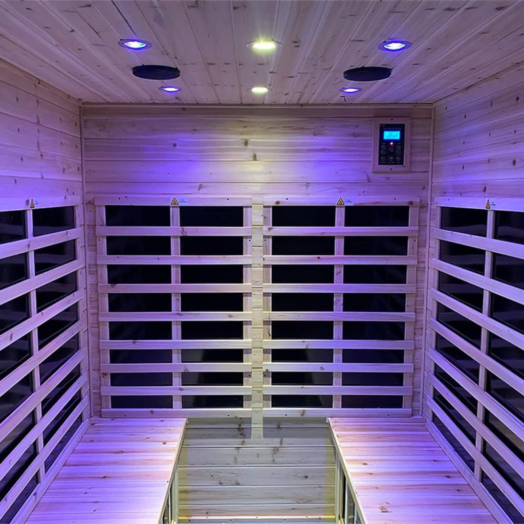 Thermora Deluxe 4-Person Outdoor Infrared Hemlock Sauna With Bluetooth Speakers & LED Lighting (SAK96371)